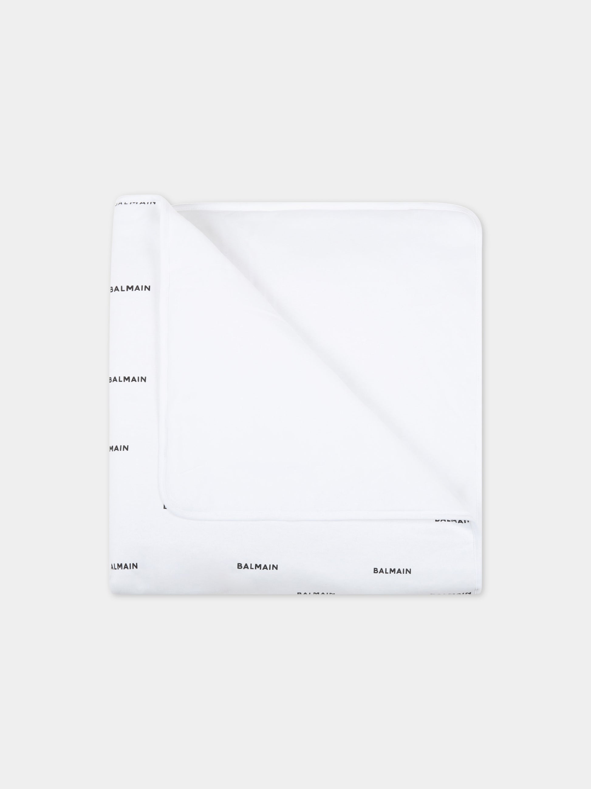 Coperta bianca per neonati con loghi neri,Balmain Kids,6Q0A30 Z0199 100NE