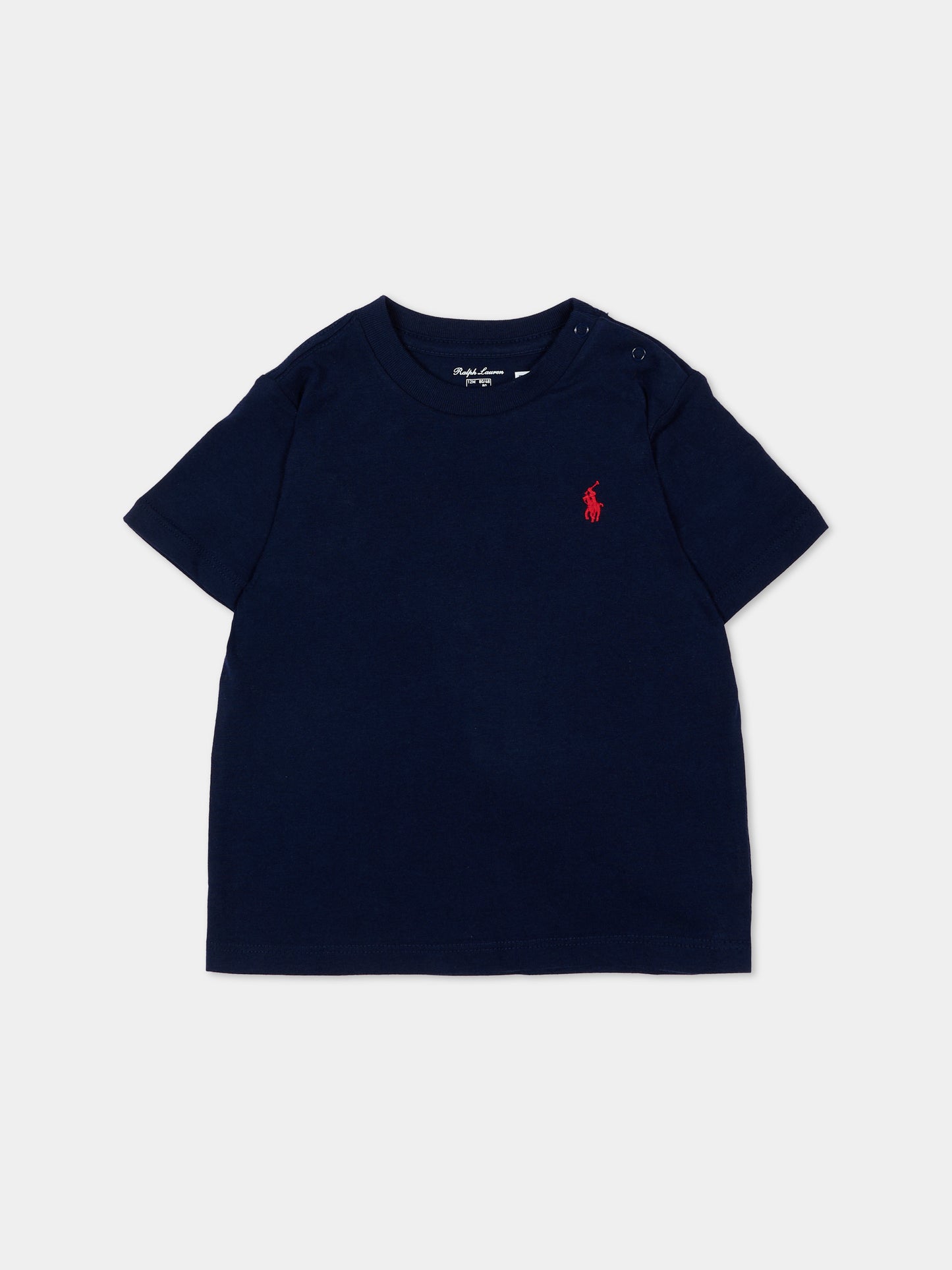 T-shirt blu per neonato con iconico cavallino