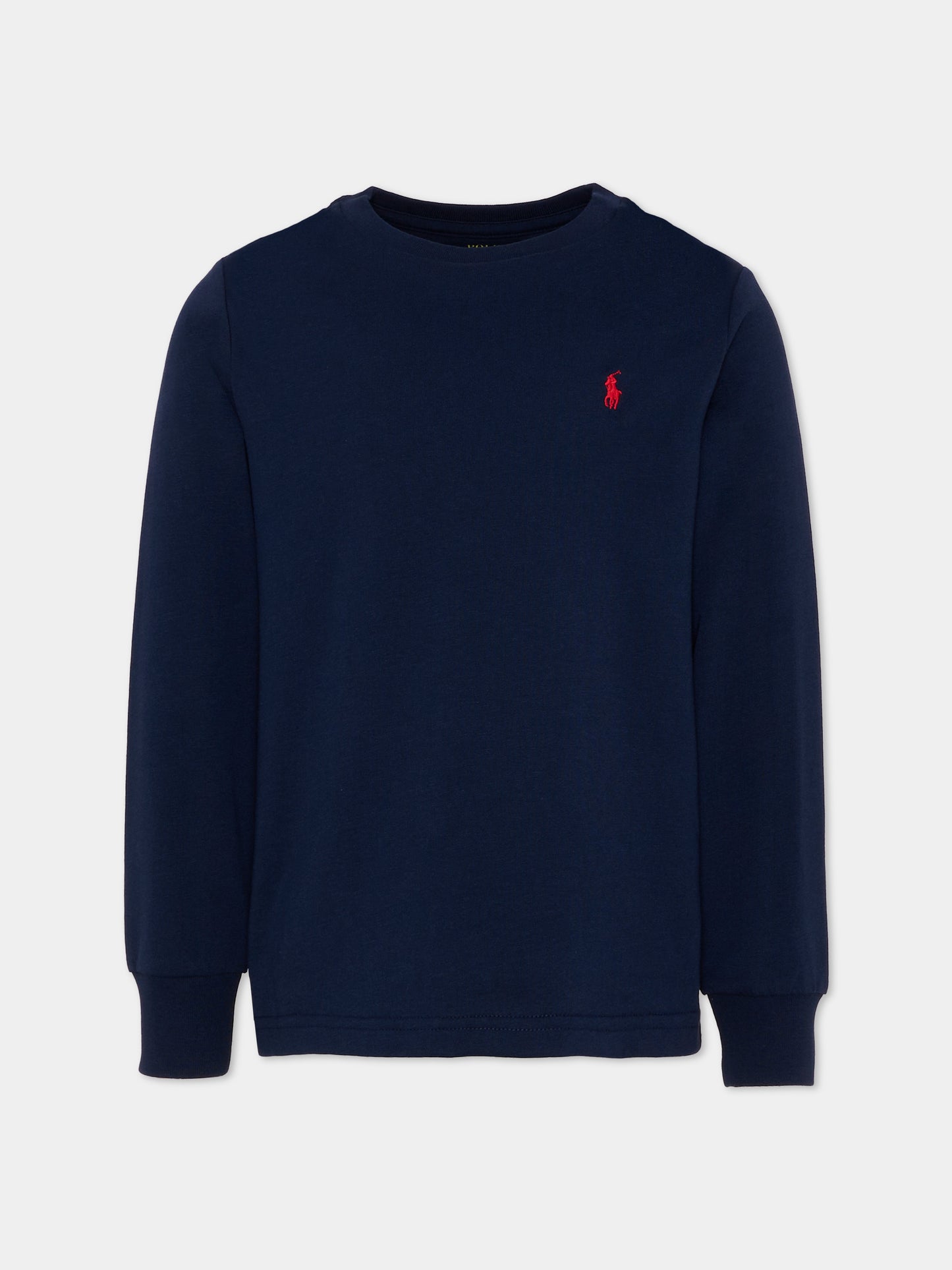 T-shirt blu per bambino con cavallino rosso
