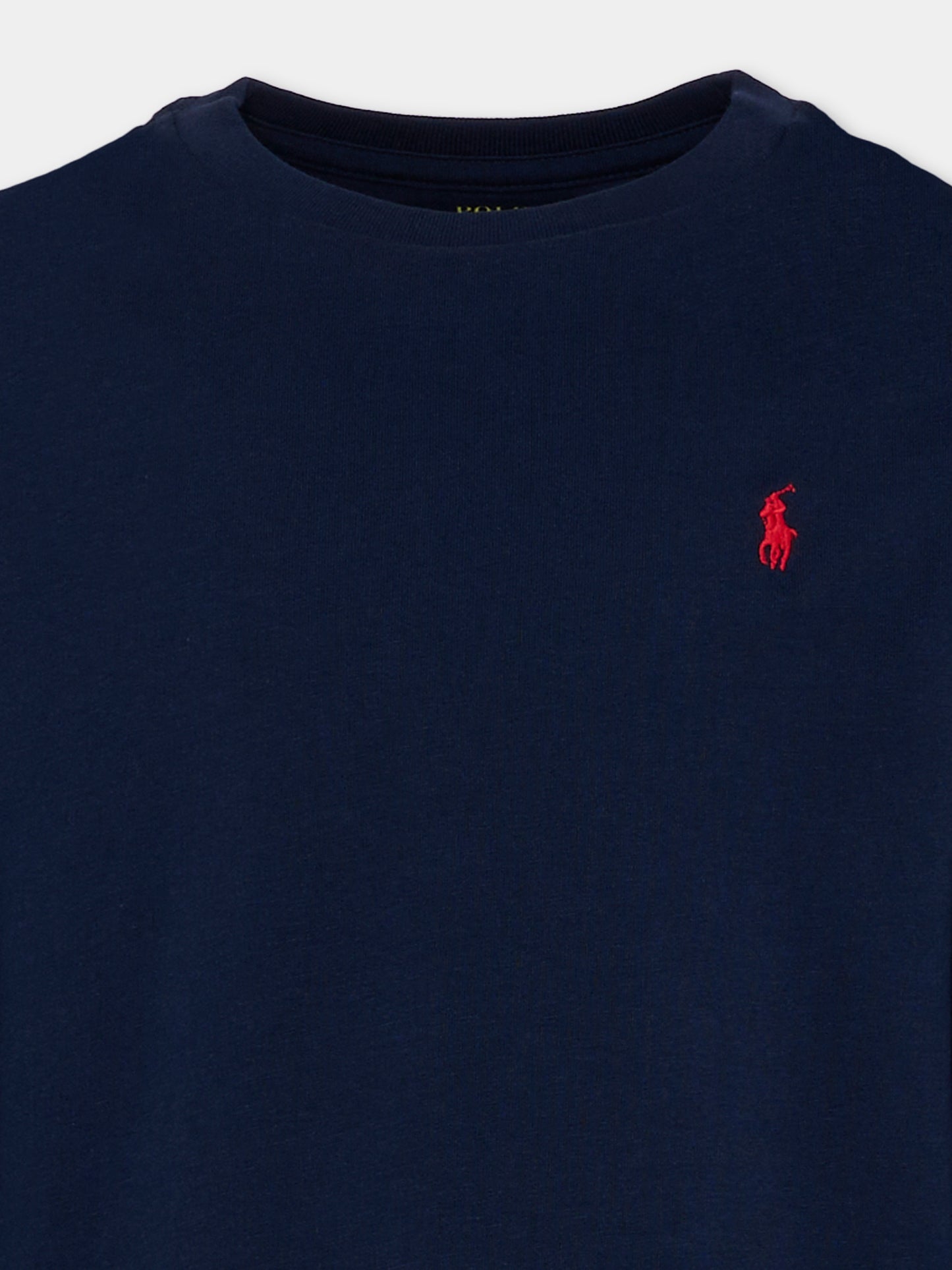 T-shirt blu per bambino con cavallino rosso