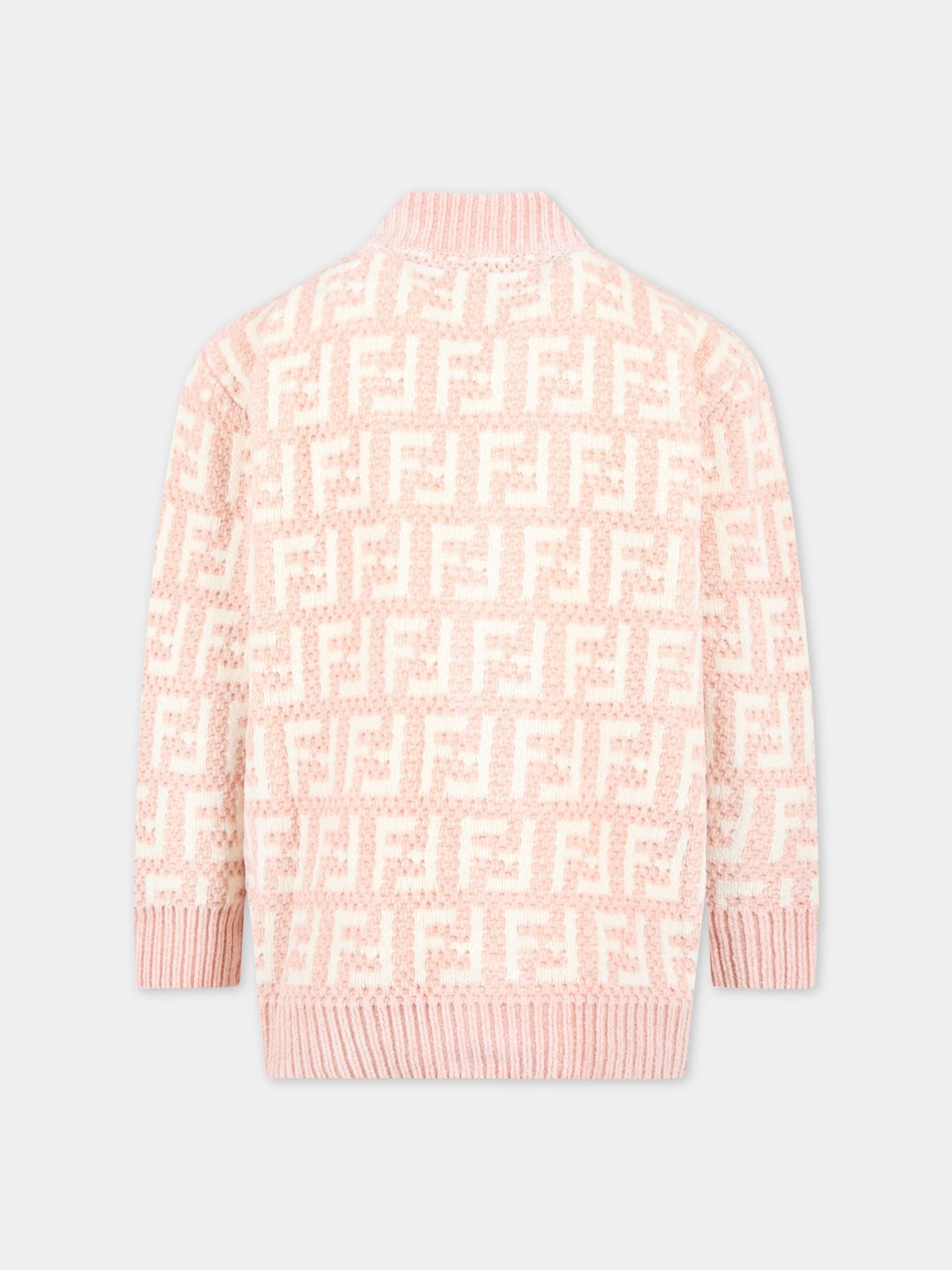 Cardigan rosa per bambina con FF bianche