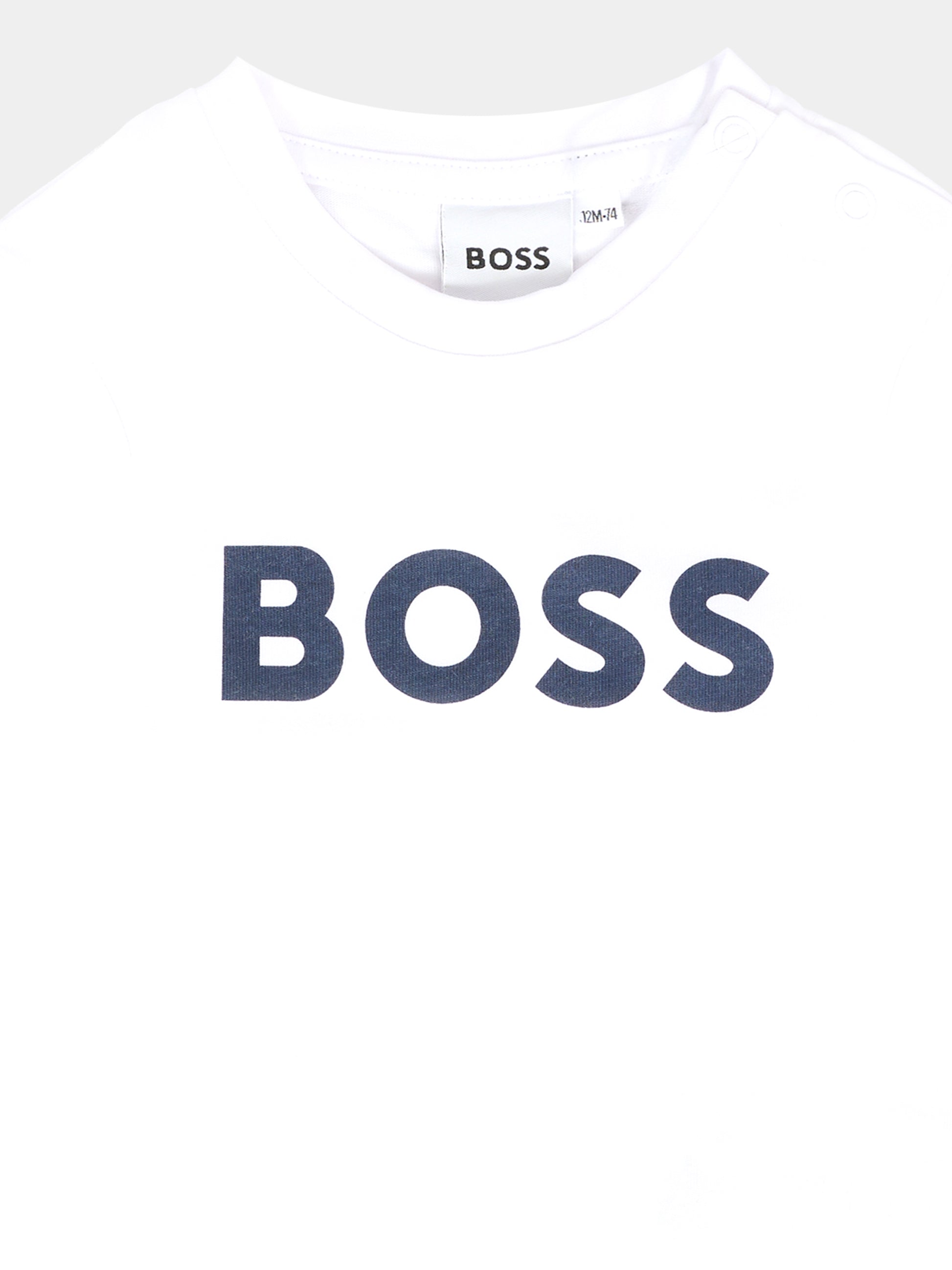T-shirt bianca per neonato con logo blu,Boss,J05P12 10P