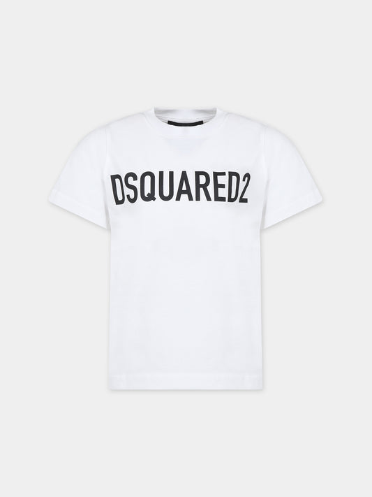 T-shirt bianca per bambino con logo,Dsquared2,DQ1770 D0A4C DQ100