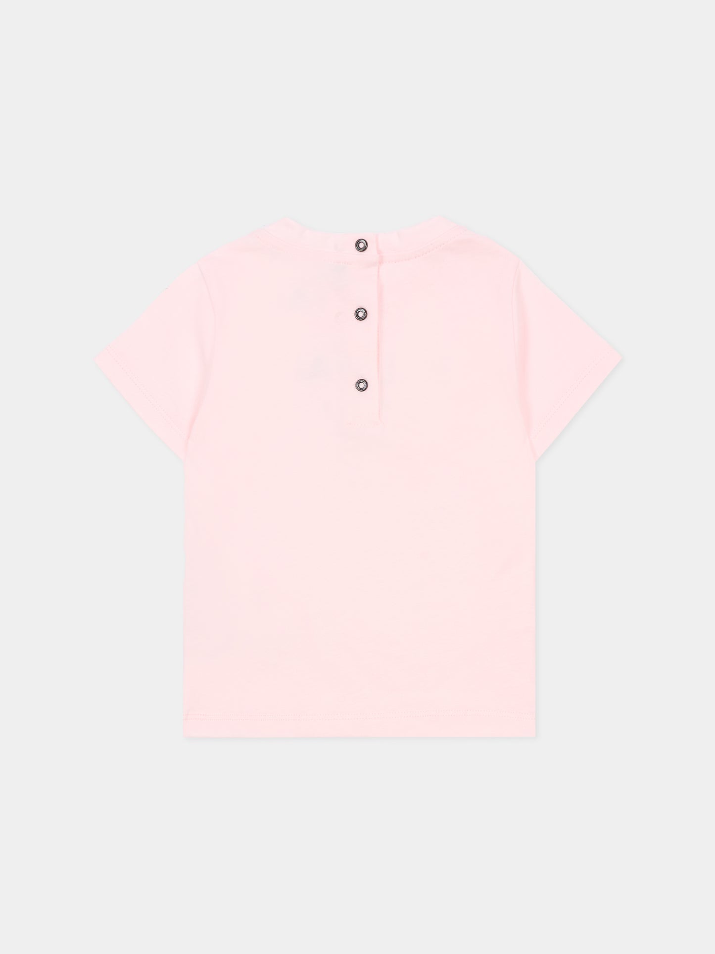 T-shirt rosa per neonata con loghi neri,Balmain Kids,6R8621 Z0112 539NE