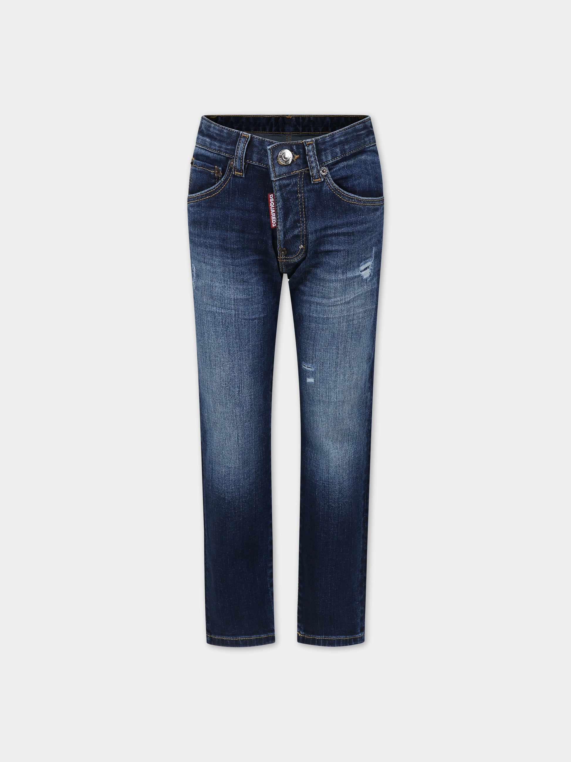 Jeans blu per bambino con patch logato,Dsquared2,DQ0731 D0A4M D2P438U DQ01