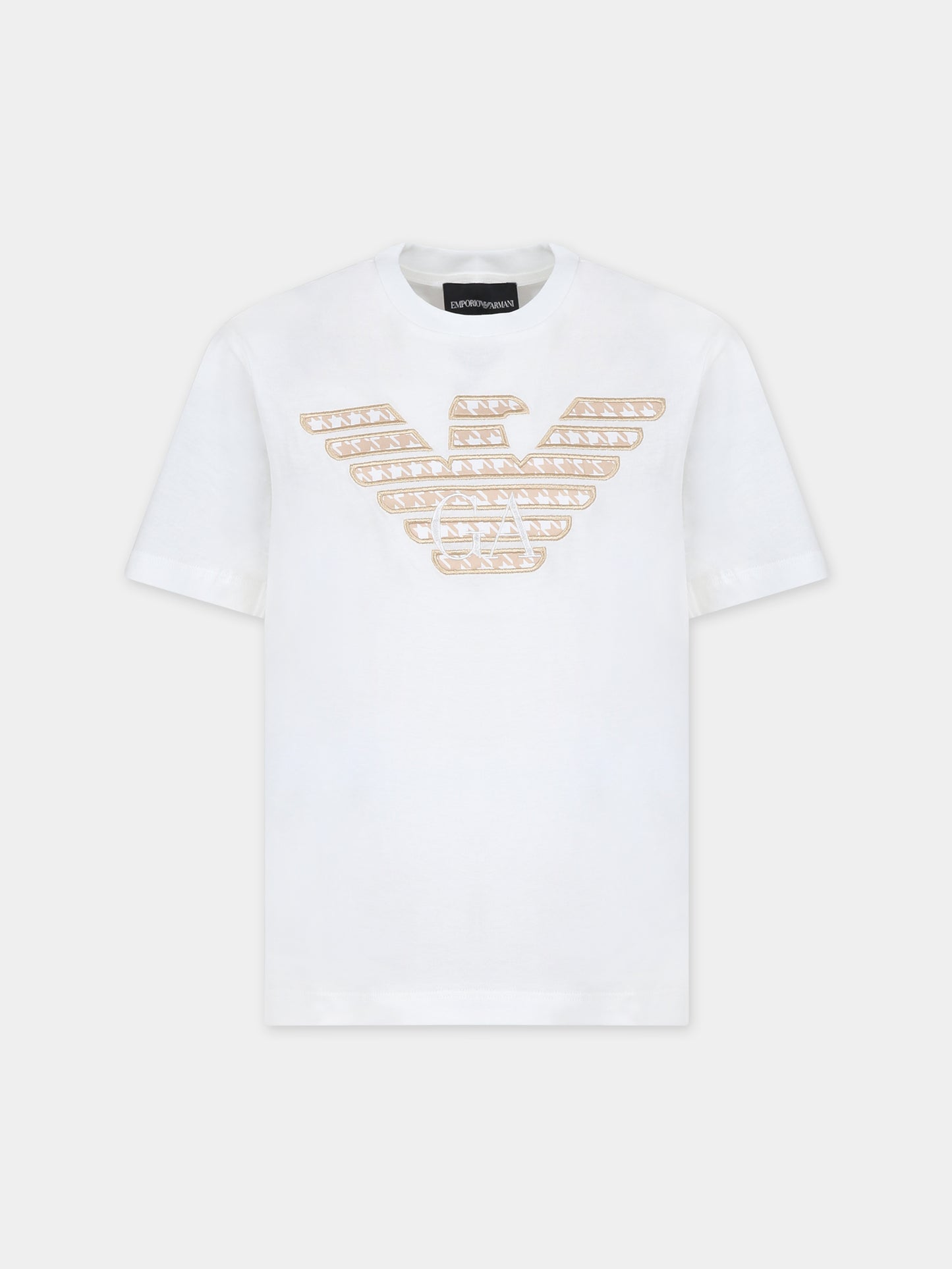 T-shirt bianca per bambino con aquilotto e logo,Armani Junior,6R4TJU 1JPZZ 0122