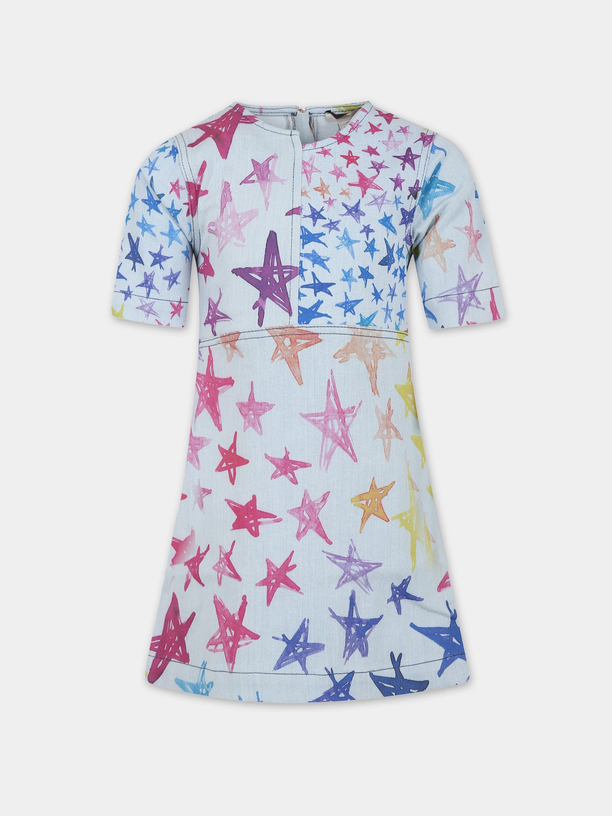 Vestito celeste per bambina con stampa stelle,Stella Mccartney Kids,TT1F51 Z1341 999MC