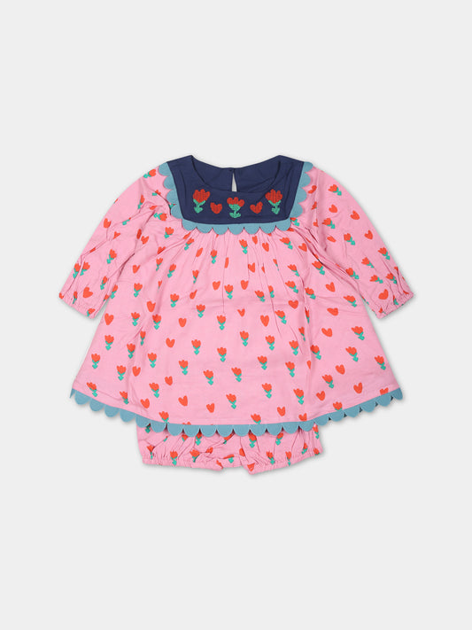 Vestito rosa per neonata con stampa tulipani,Stella Mccartney Kids,TT1201 Z1243 547MC