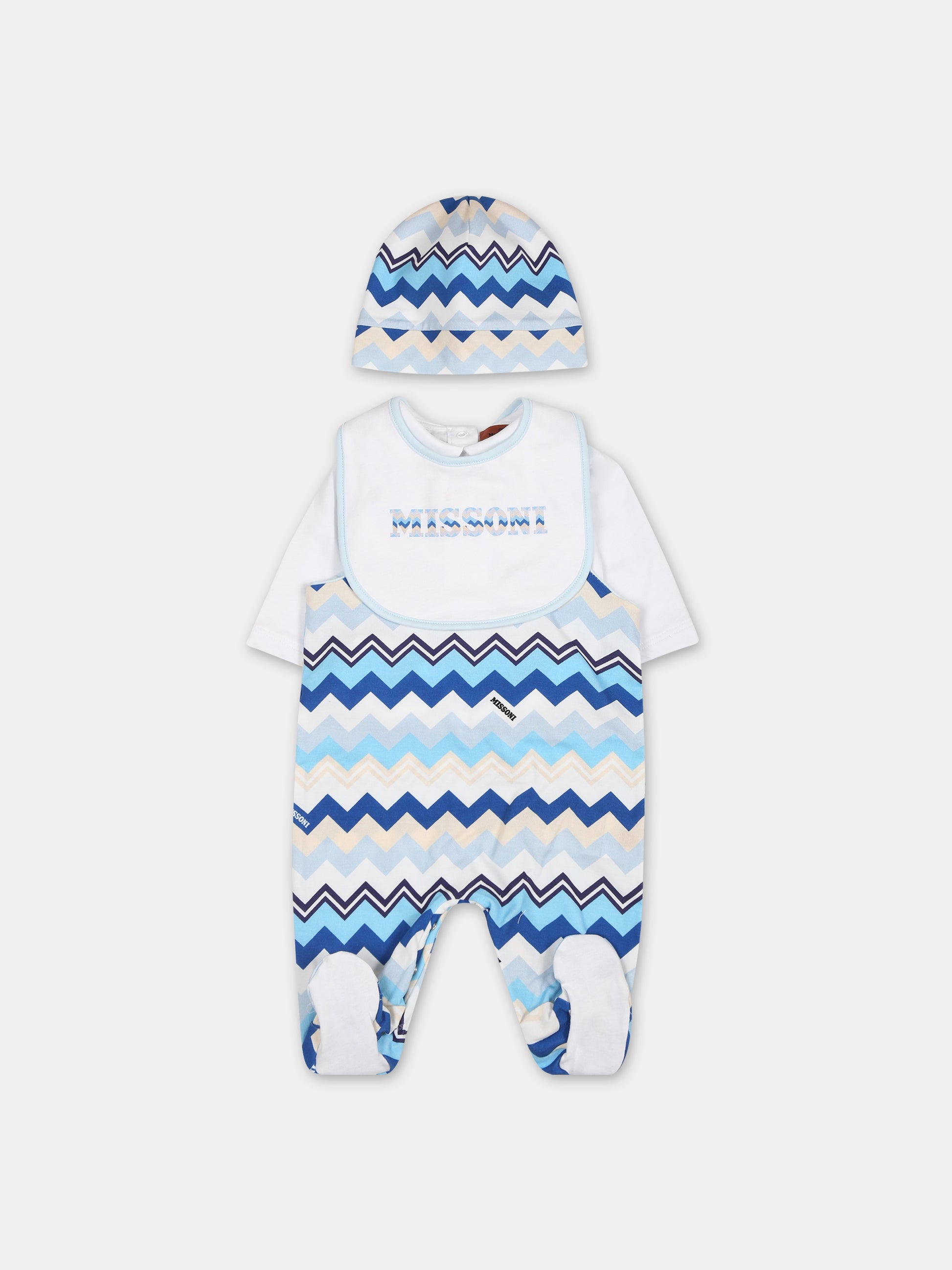 Set celeste per neonato con logo,Missoni,MTB530 J0319 607MC