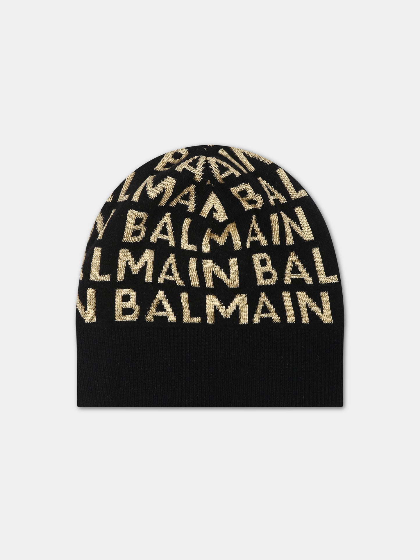 Berretto nero per bambina con logo,Balmain Kids,BT0A37 Z1849 930OR