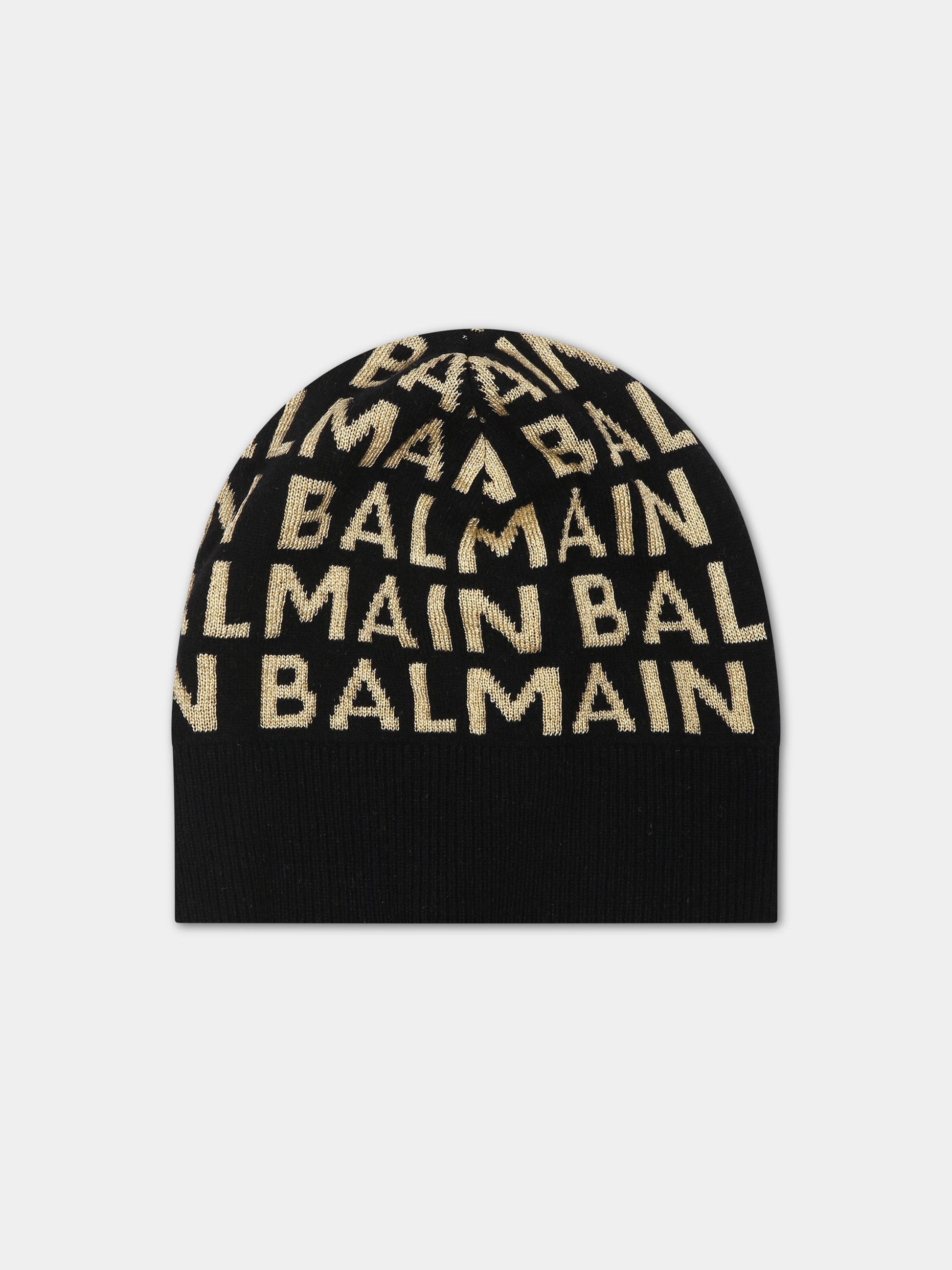 Berretto nero per bambina con logo,Balmain Kids,BT0A37 Z1849 930OR