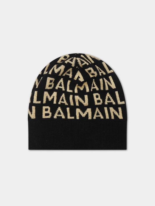 Berretto nero per bambina con logo,Balmain Kids,BT0A37 Z1849 930OR