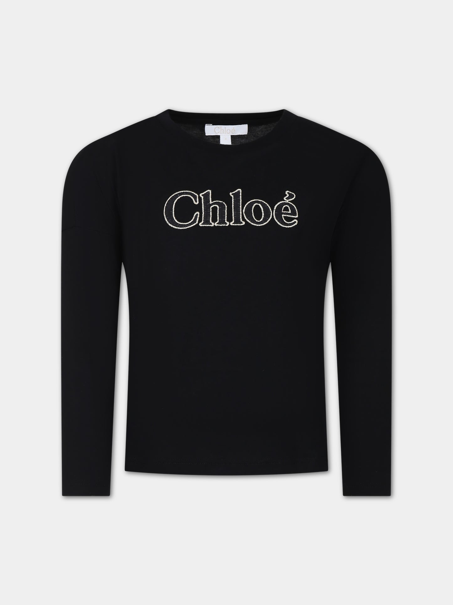 T-shirt nera per bambina con logo,Chloé Kids,C15E32 09B