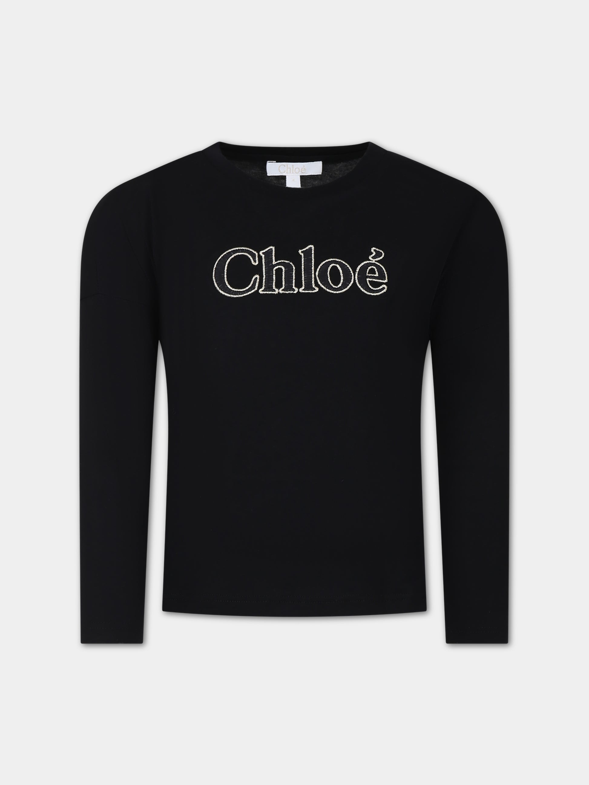 T-shirt nera per bambina con logo,Chloé Kids,C15E32 09B