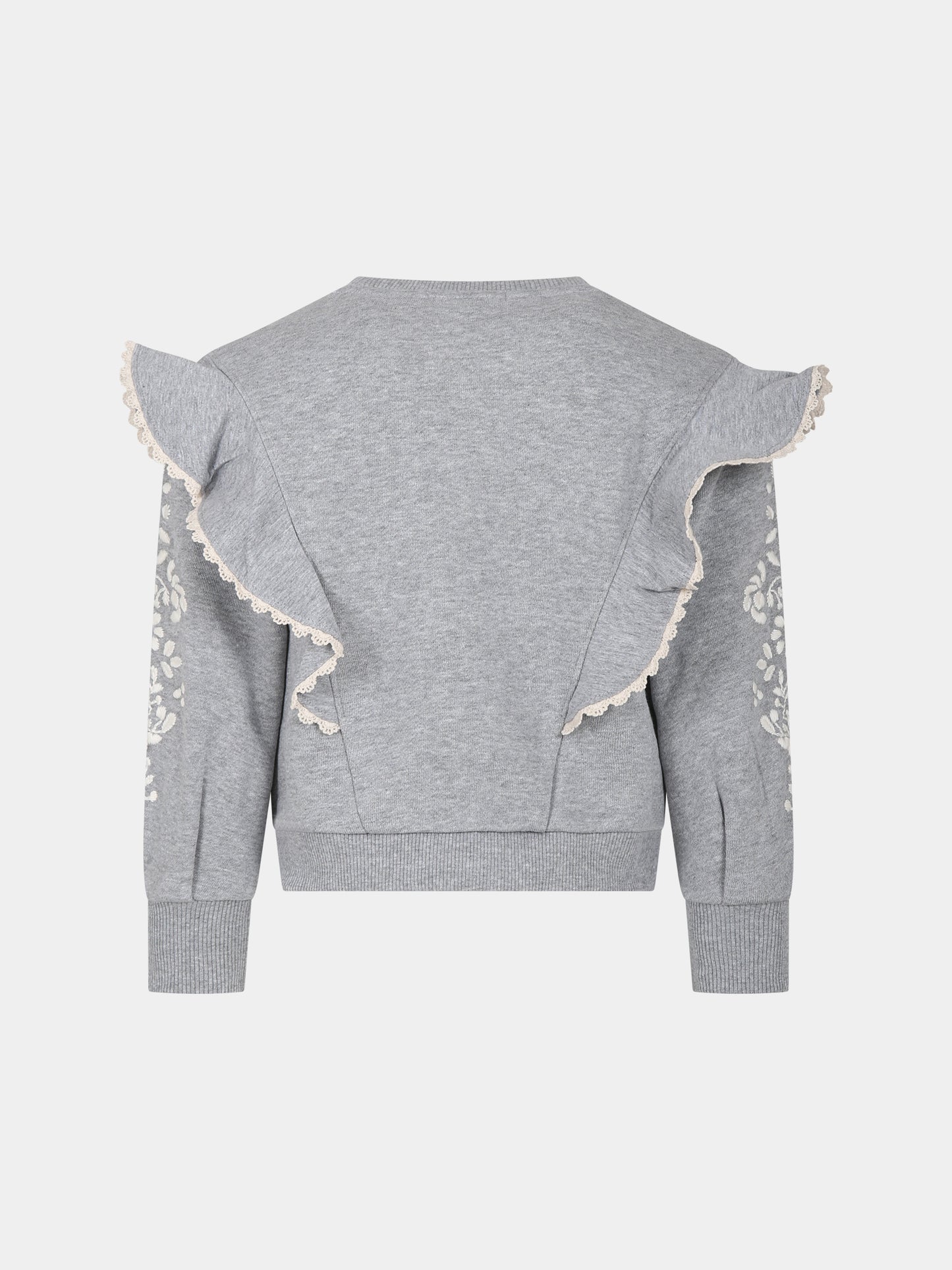 Felpa grigia con ricami per bambina,Chloé Kids,C15E25 A38