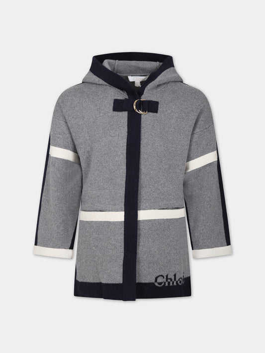 Cappotto grigio con logo per bambina,Chloé Kids,C16444 A38