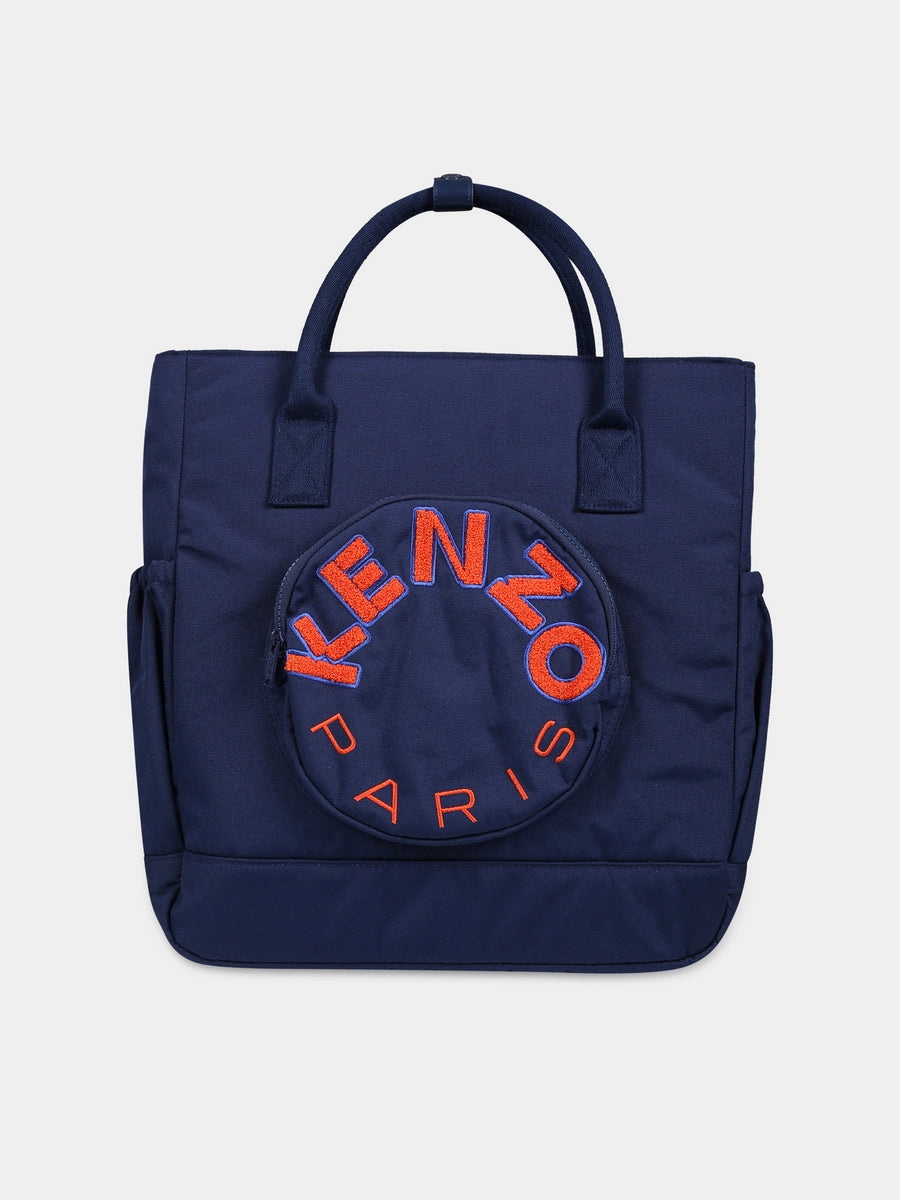 Borsa mamma blu per neonati con logo,Kenzo Kids,K90103 84A