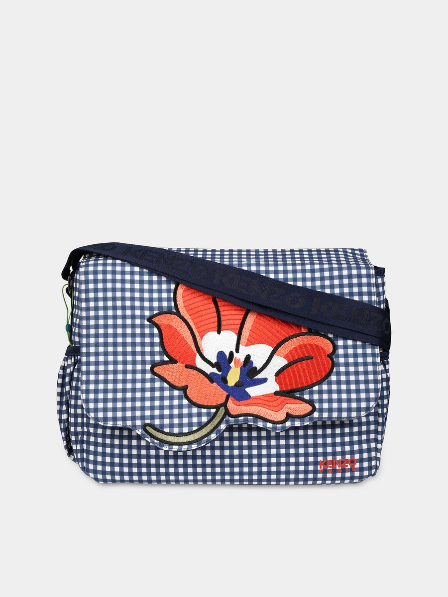 Borsa mamma blu per neonati con papavero,Kenzo Kids,K90101 84A
