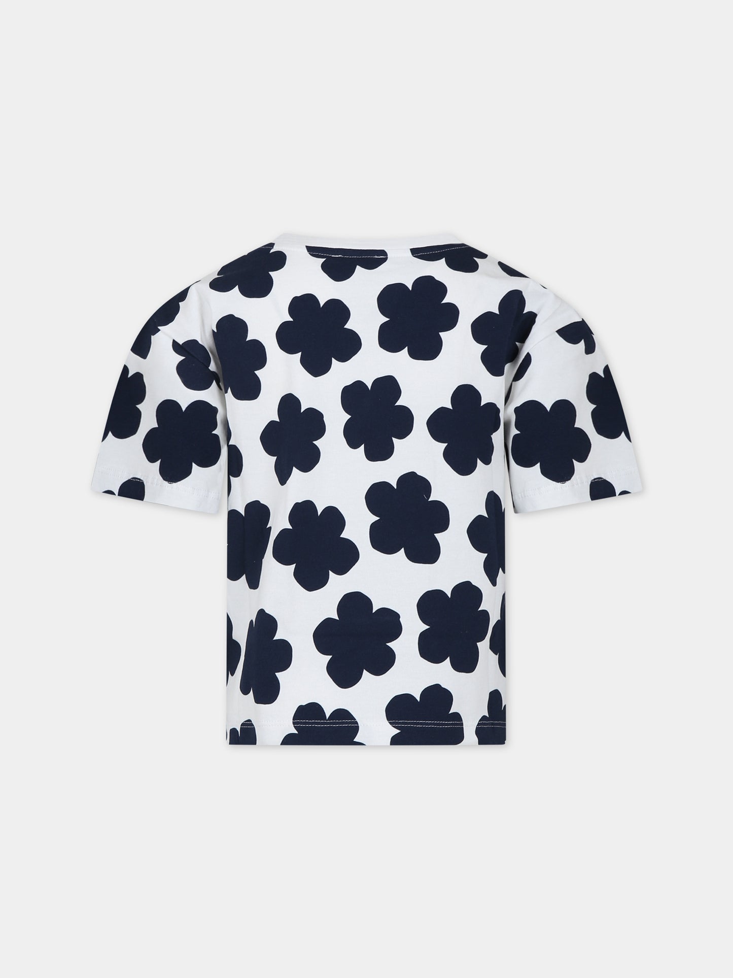 T-shirt bianca per bambina con logo e fiori,Kenzo Kids,K15711 12P