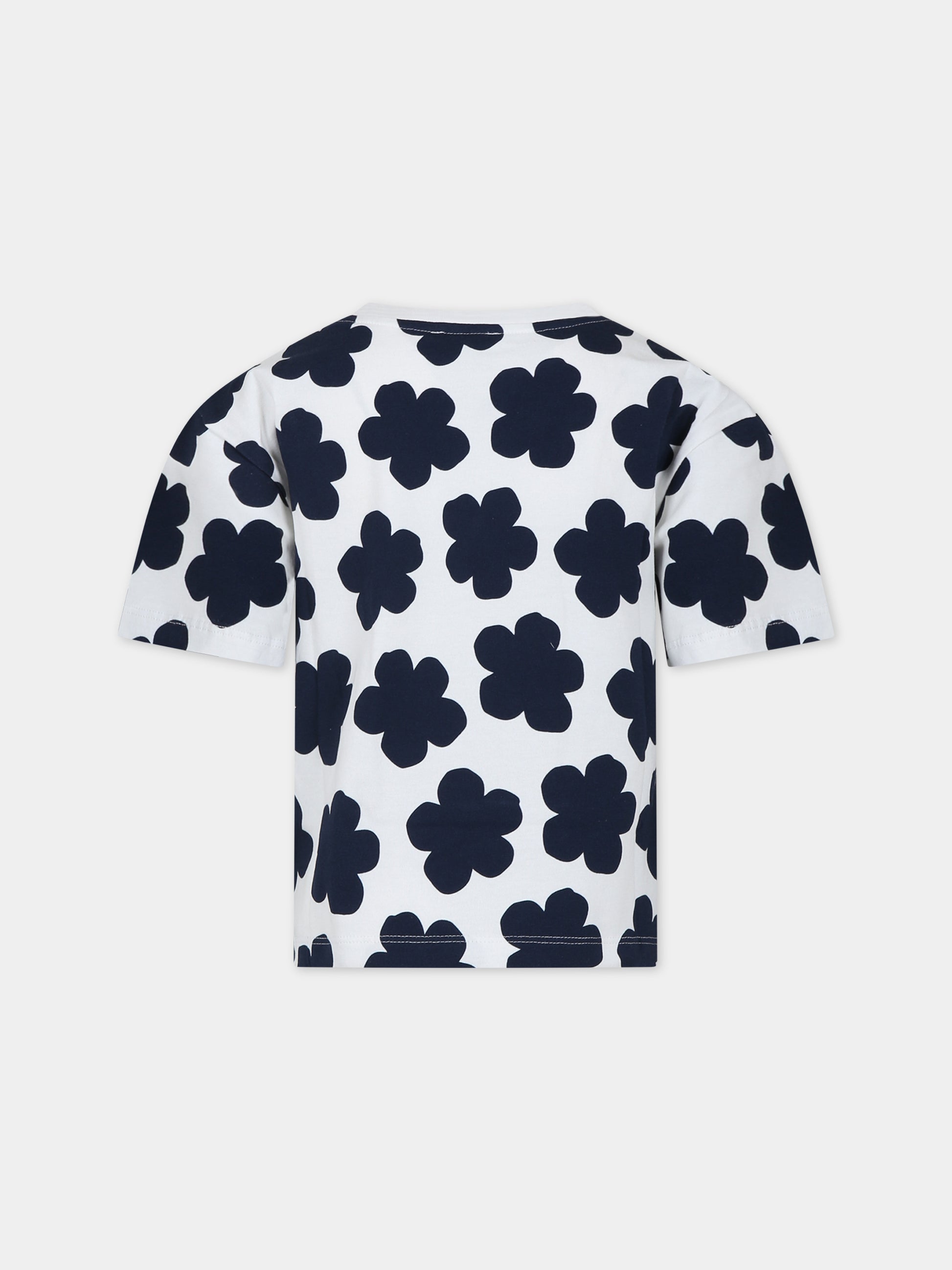T-shirt bianca per bambina con logo e fiori,Kenzo Kids,K15711 12P