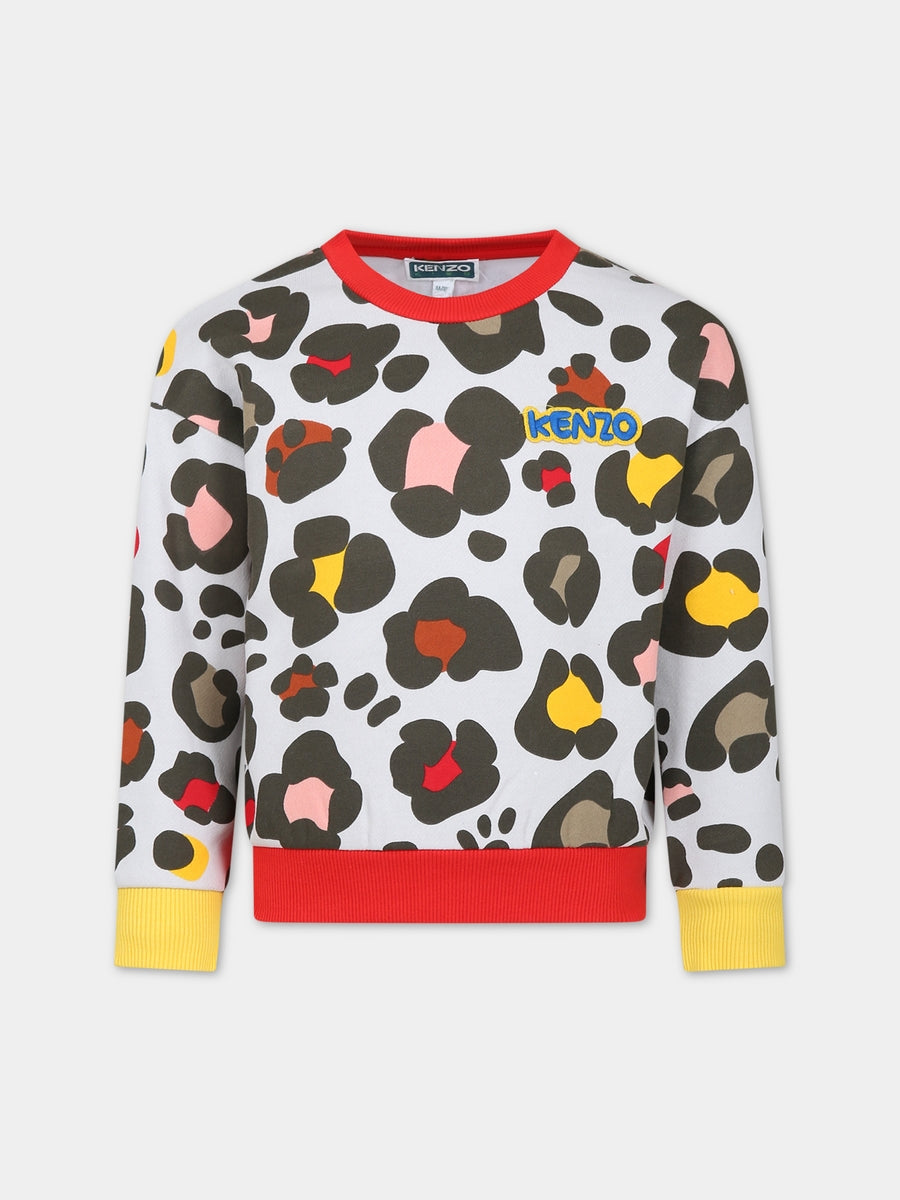 Felpa beige per bambina con logo e stampa,Kenzo Kids,K15689 261