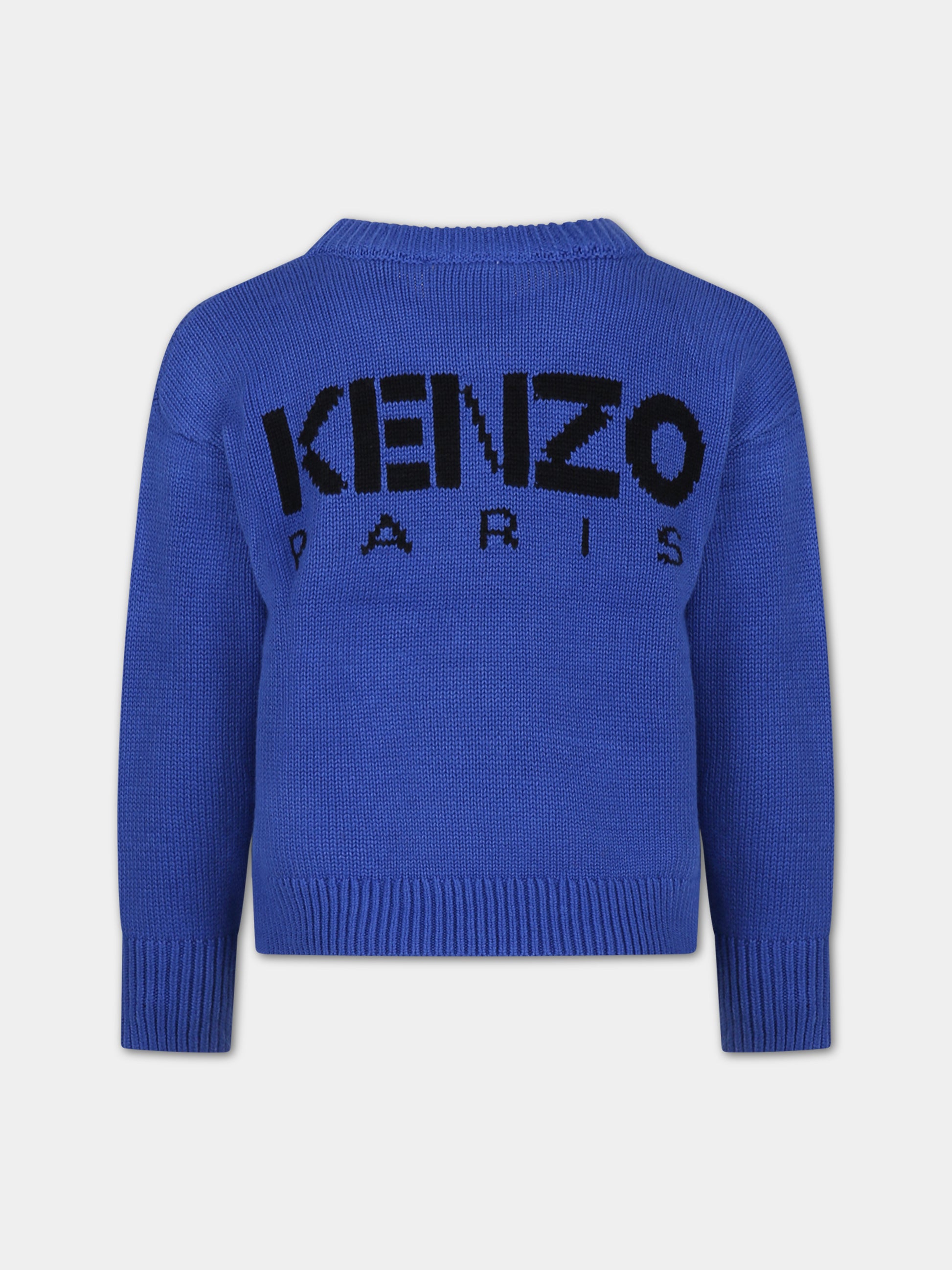 Maglione blu per bambini con ricamo fiore,Kenzo Kids,K15682 829