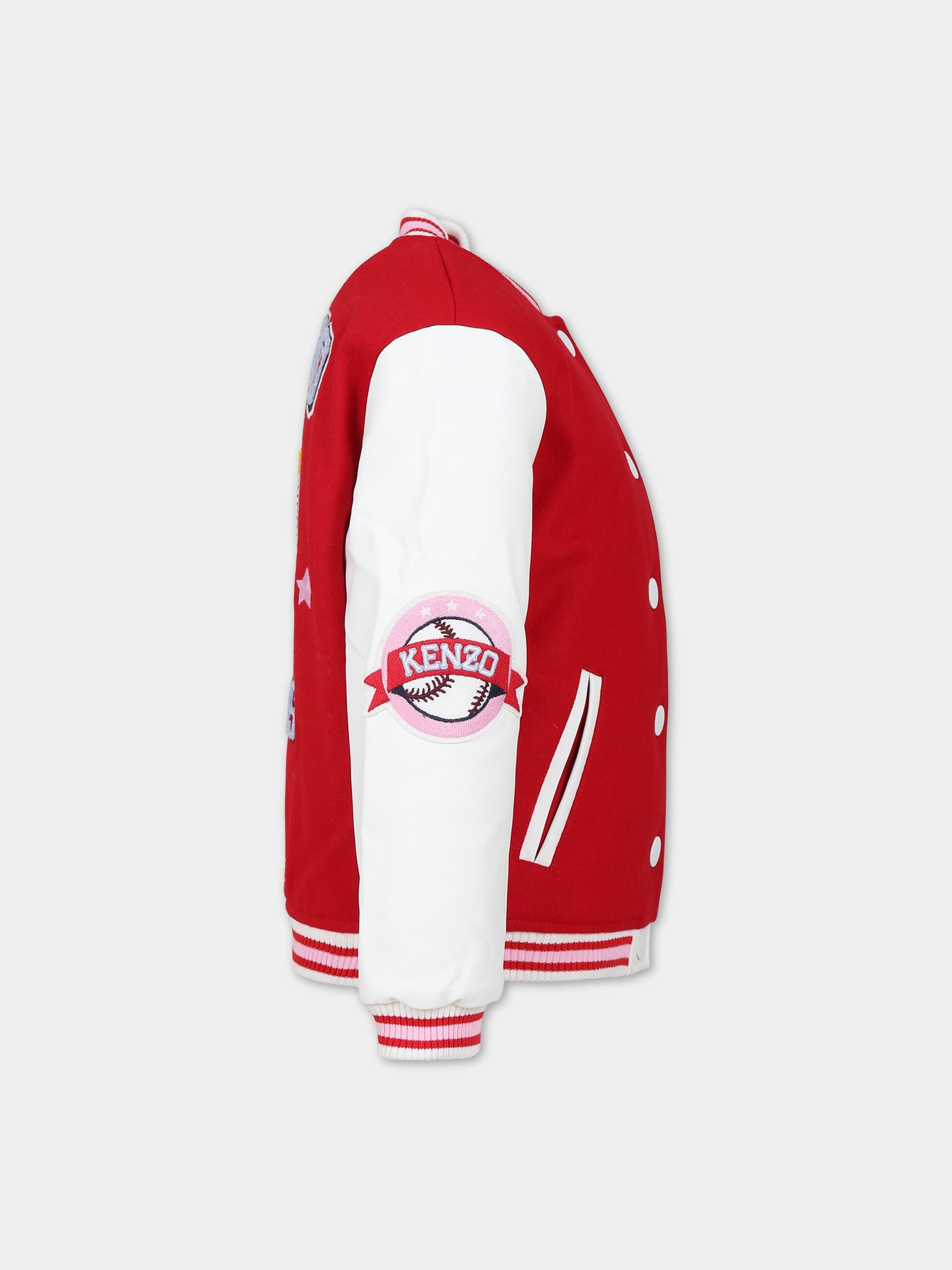 Bomber rosso per bambina con logo e tigre,Kenzo Kids,K16096 990