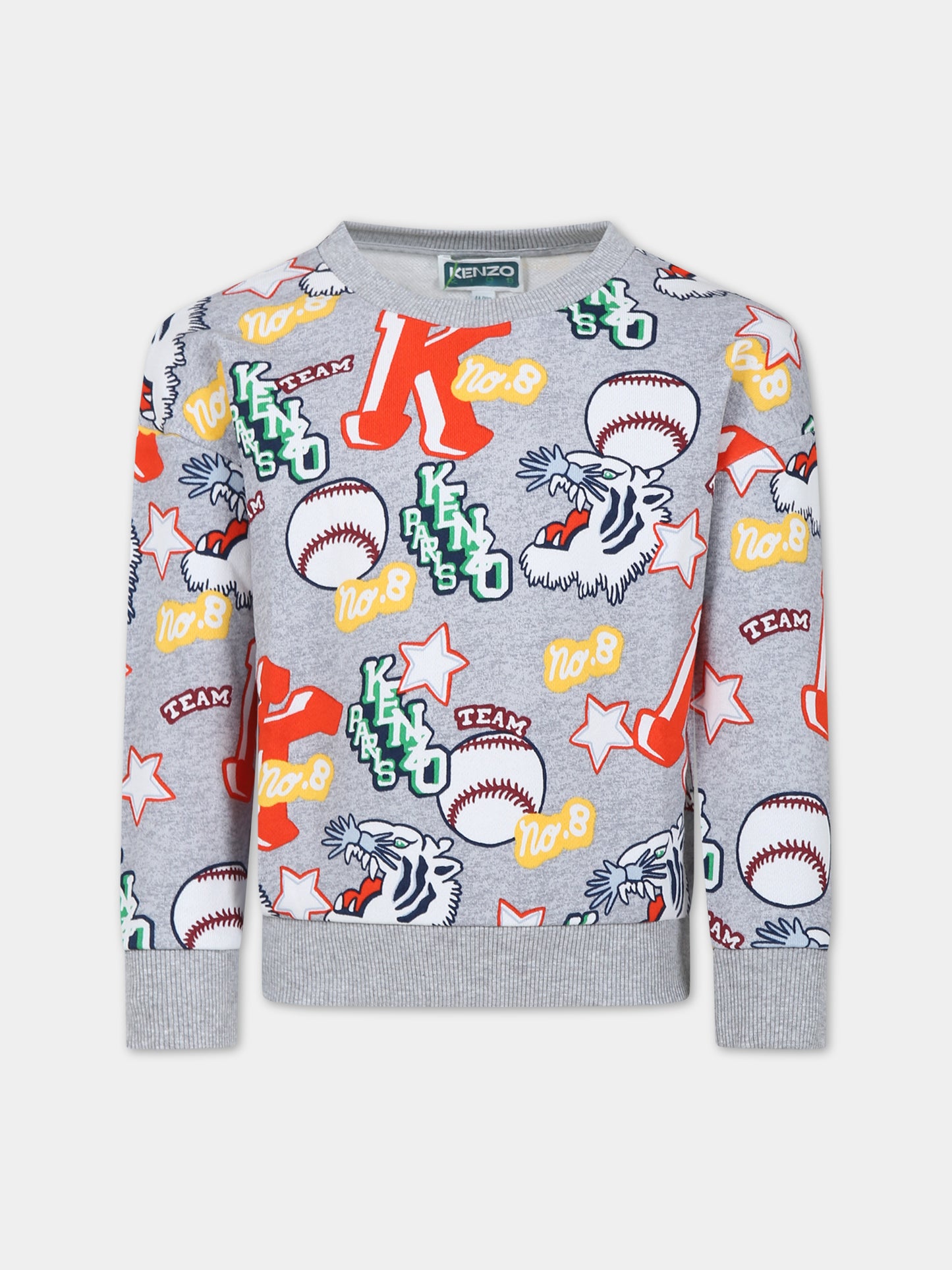 Felpa grigia per bambino con tigre e logo,Kenzo Kids,K25846 A03
