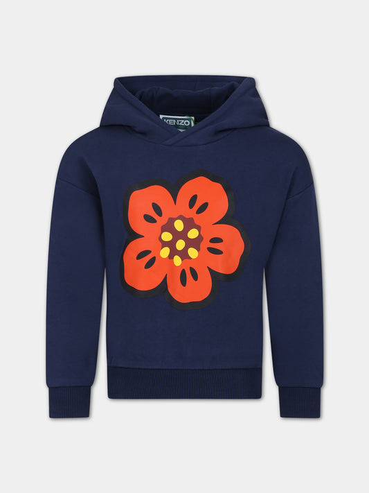 Felpa blu per bambini con fiore e logo,Kenzo Kids,K25837 84A