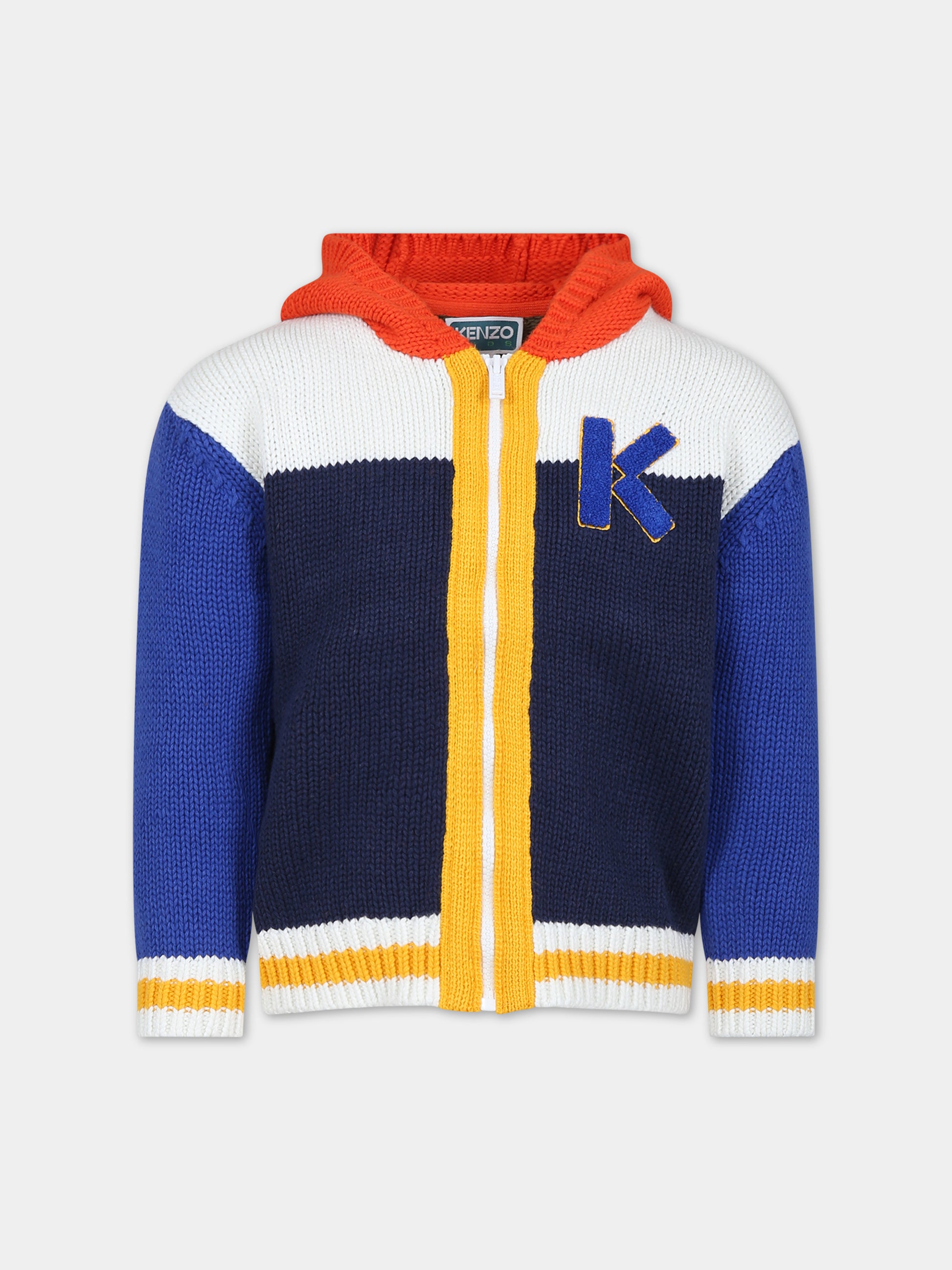 Cardigan multicolor con cappuccio per bambino con logo,Kenzo Kids,K25834 829