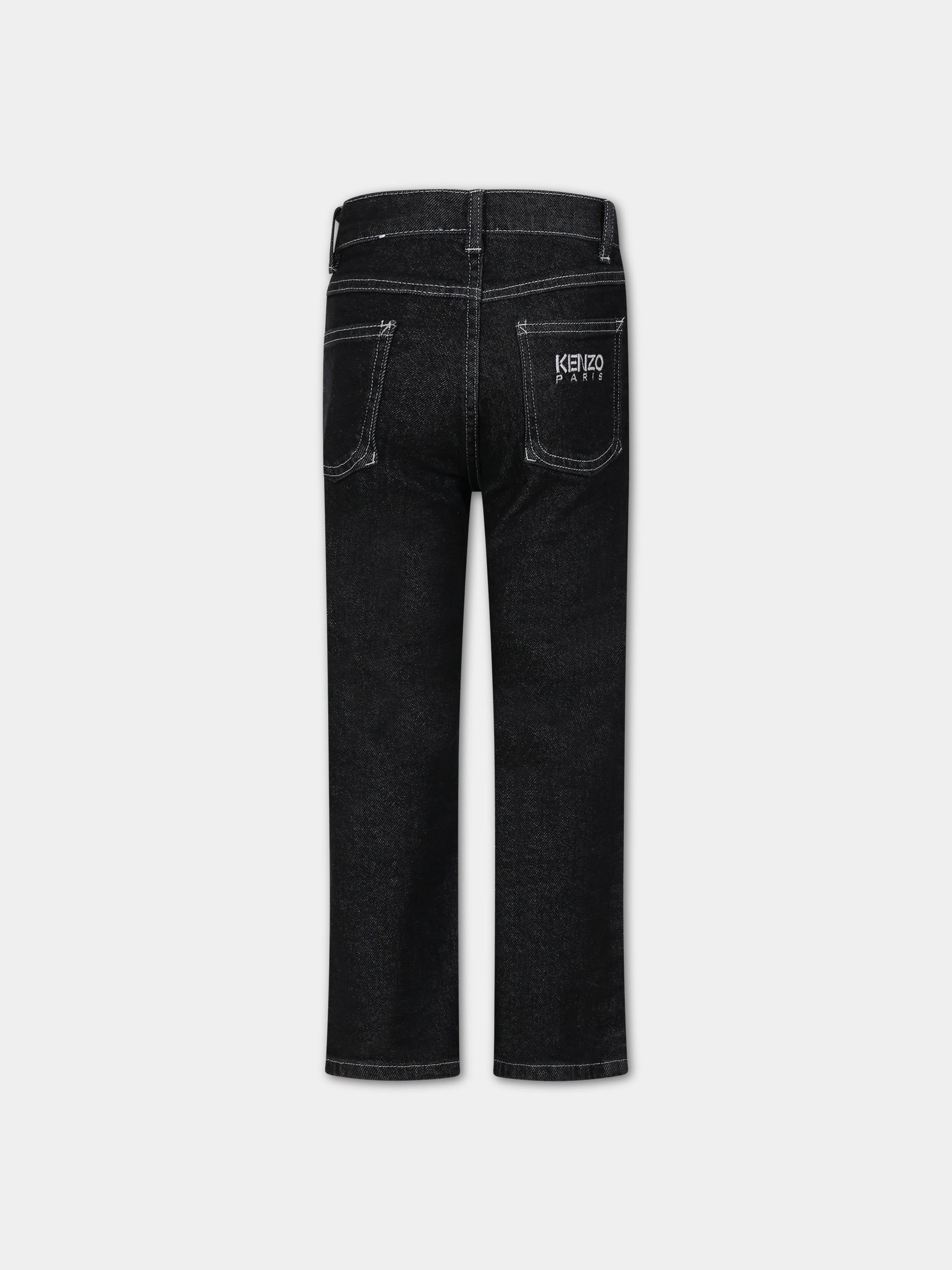 Jeans nero per bambino con stampa logo,Kenzo Kids,K54011 Z11