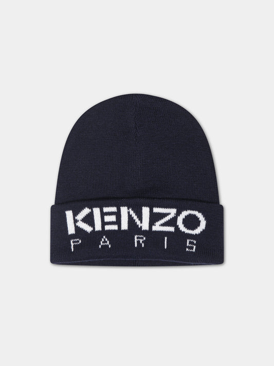 Berretto blu per bambini con logo,Kenzo Kids,K51030 84A