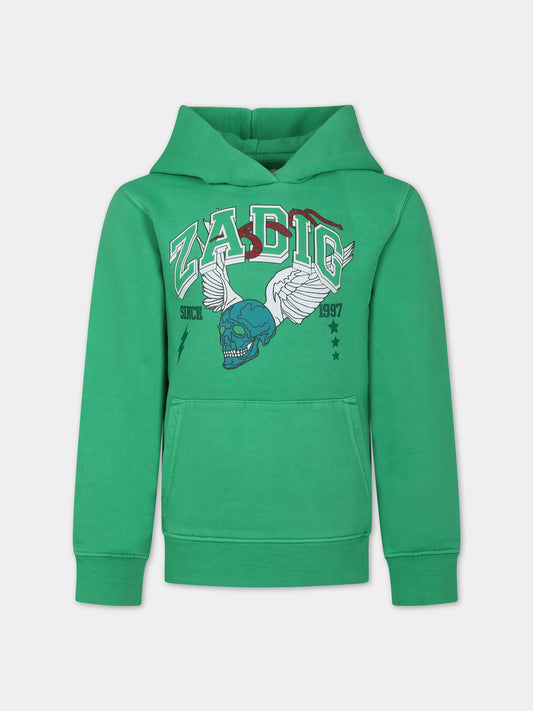 Felpa verde con teschio per bambini,Zadig & Voltaire Kids,X25384 613