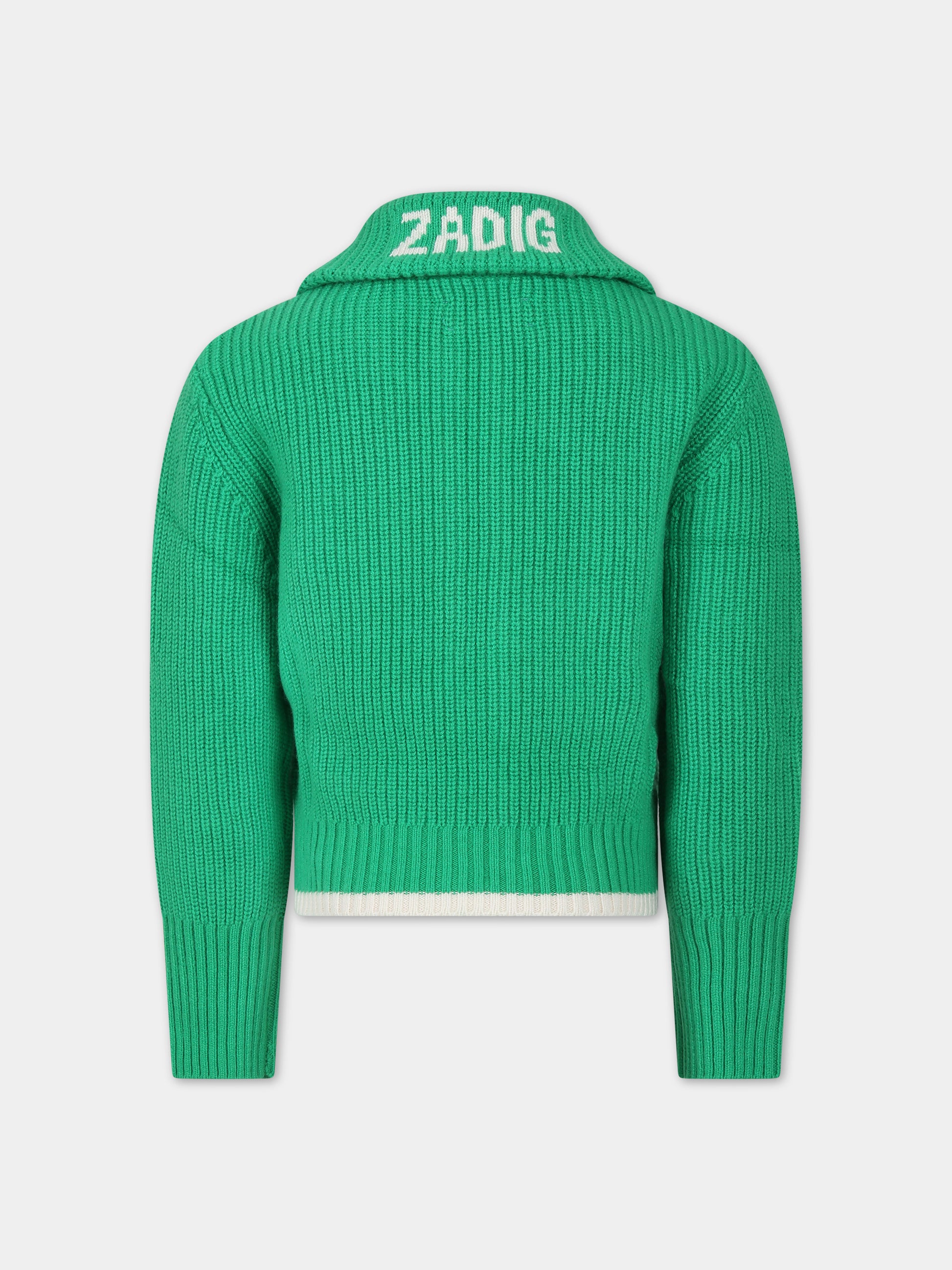 Cardigan verde per bambina,Zadig & Voltaire Kids,X15412 6132