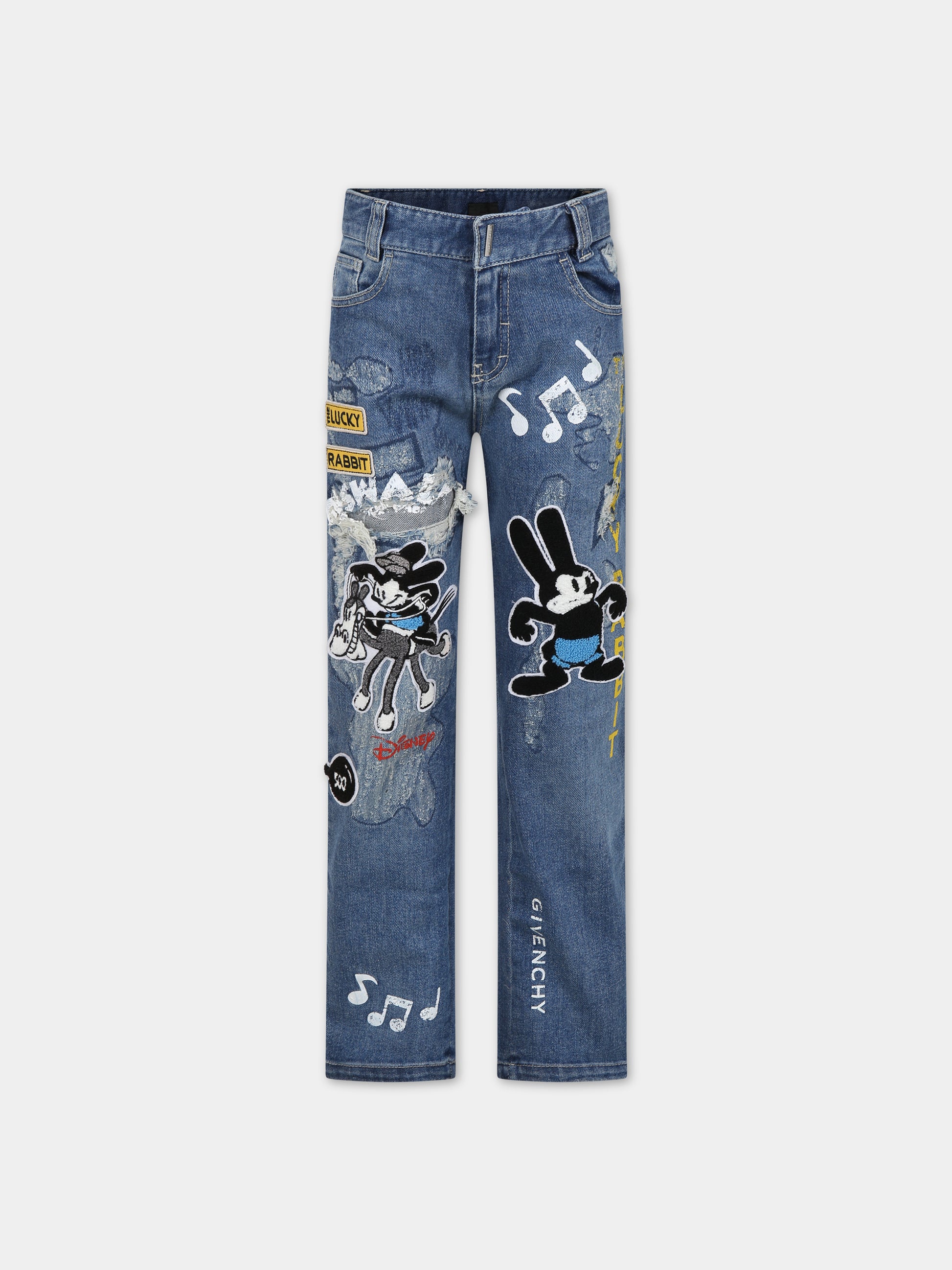 Jeans in denim per bambina con Oswald the Lucky Rabbit,Givenchy Kids,H24235 Z03