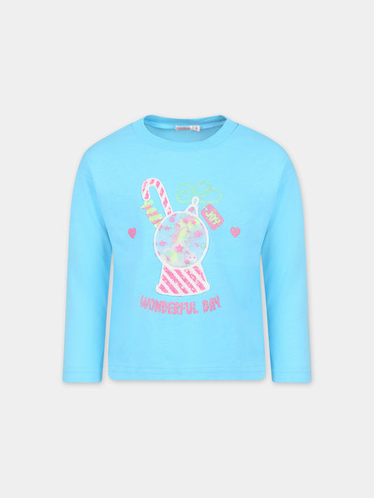 T-shirt azzurra per bambina con stampa,Billieblush,U15C04 77S