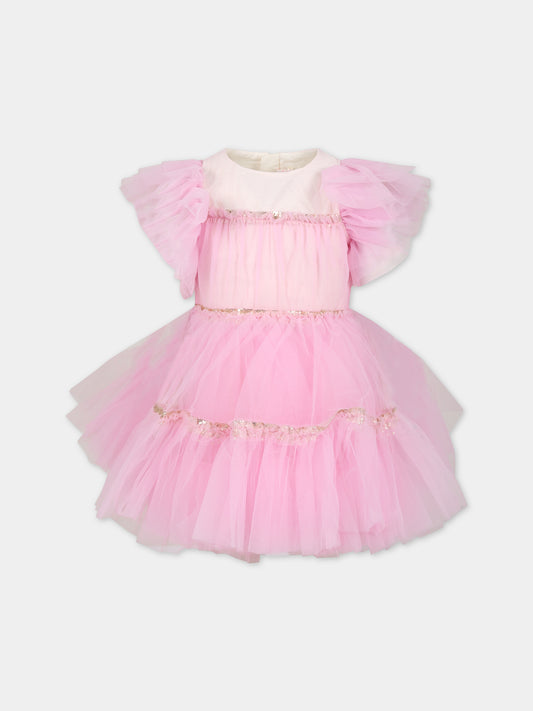 Vestito rosa in tulle per bambina,Billieblush,U12861 47C