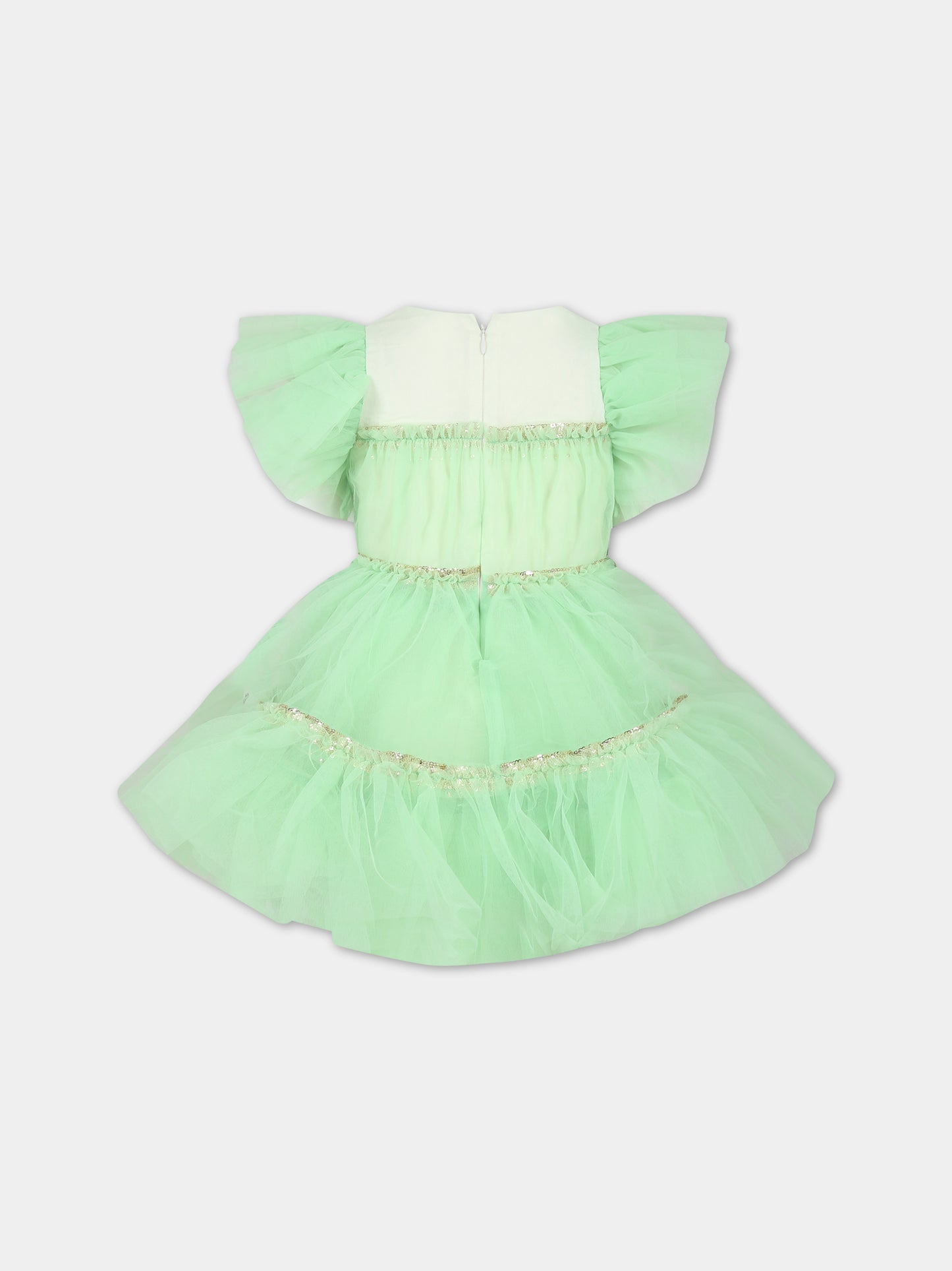 Vestito verde in tulle per bambina,Billieblush,U12861 66C