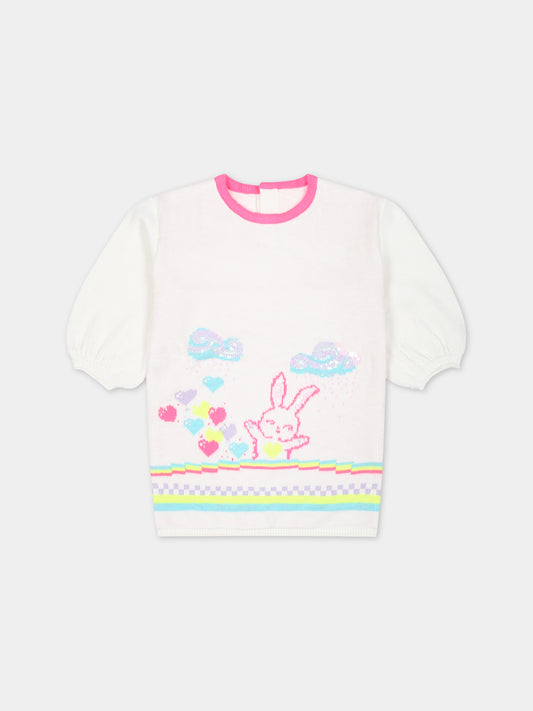 Vestito avorio con coniglio per neonata,Billieblush,U02363 121