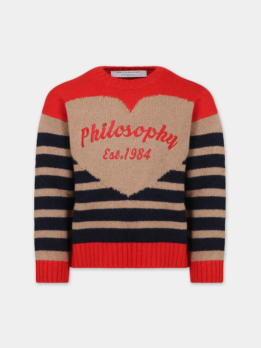 Maglione beige per bambina con logo,Philosophy,PFMA002 C FL007 D111