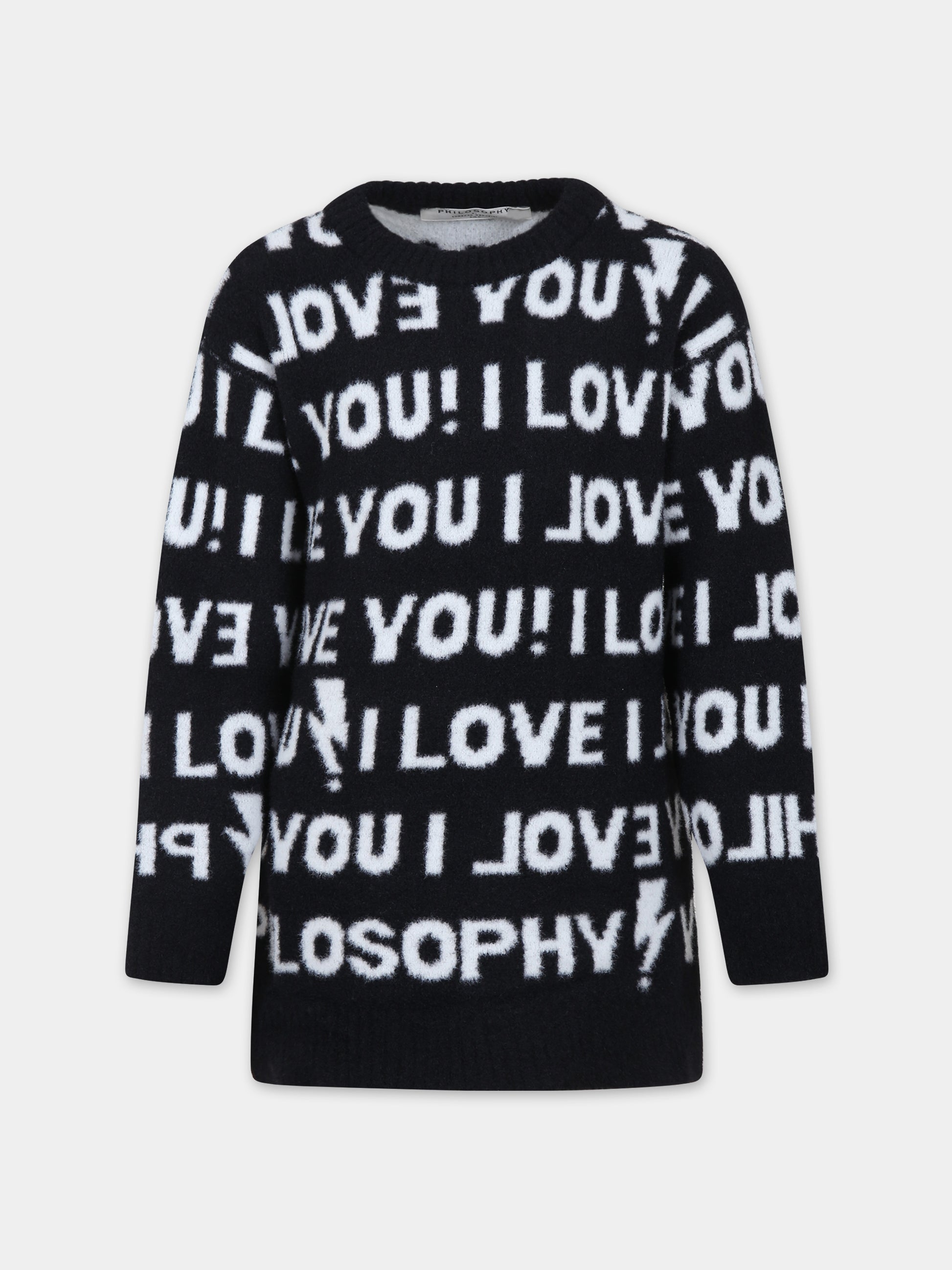 Vestito nero per bambina con scritta,Philosophy,PFMA015 C FL225 N000