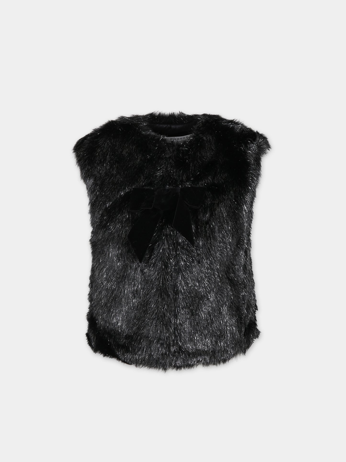 Ecopelliccia nera per bambina con fiocco,Philosophy,PFGL002 C PL065 N000