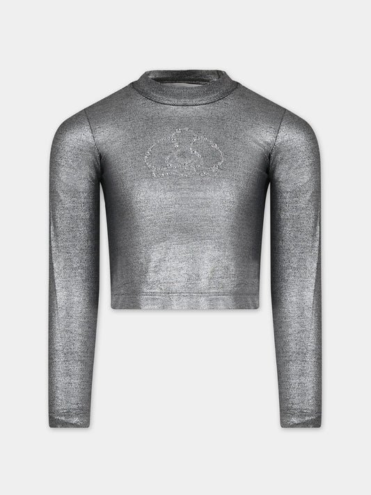 T-shirt argento per bambina con strass,Genny,YFTS001 0 JV038 5099