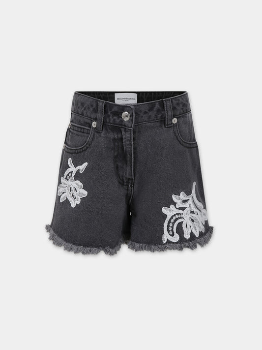 Shorts grigi per bambina con ricami,Ermanno Scervino Junior,SFBE003 C DF024 5010