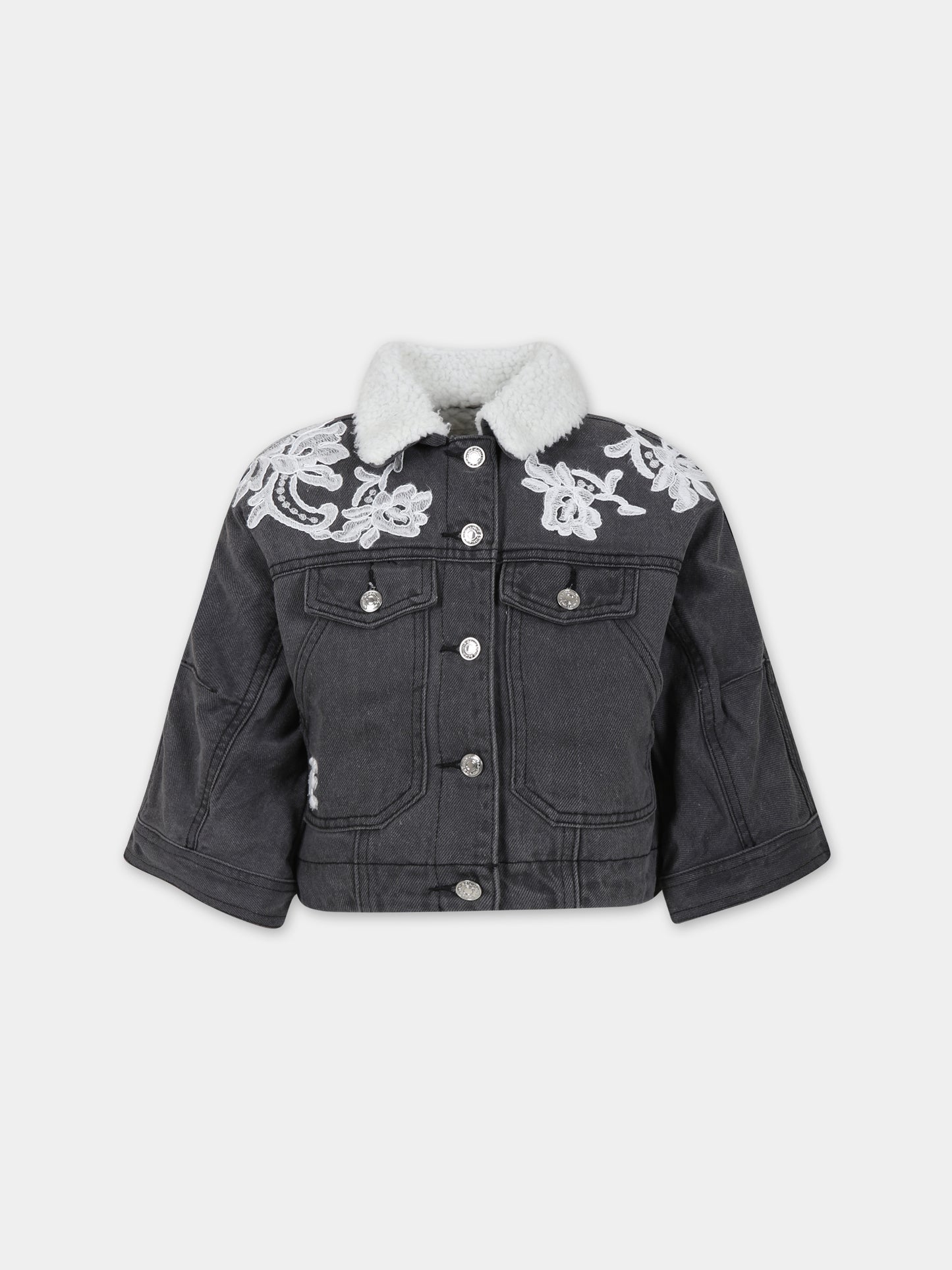 Giubbotto grigio per bambina con logo,Ermanno Scervino Junior,SFGB004 C DF024 5010