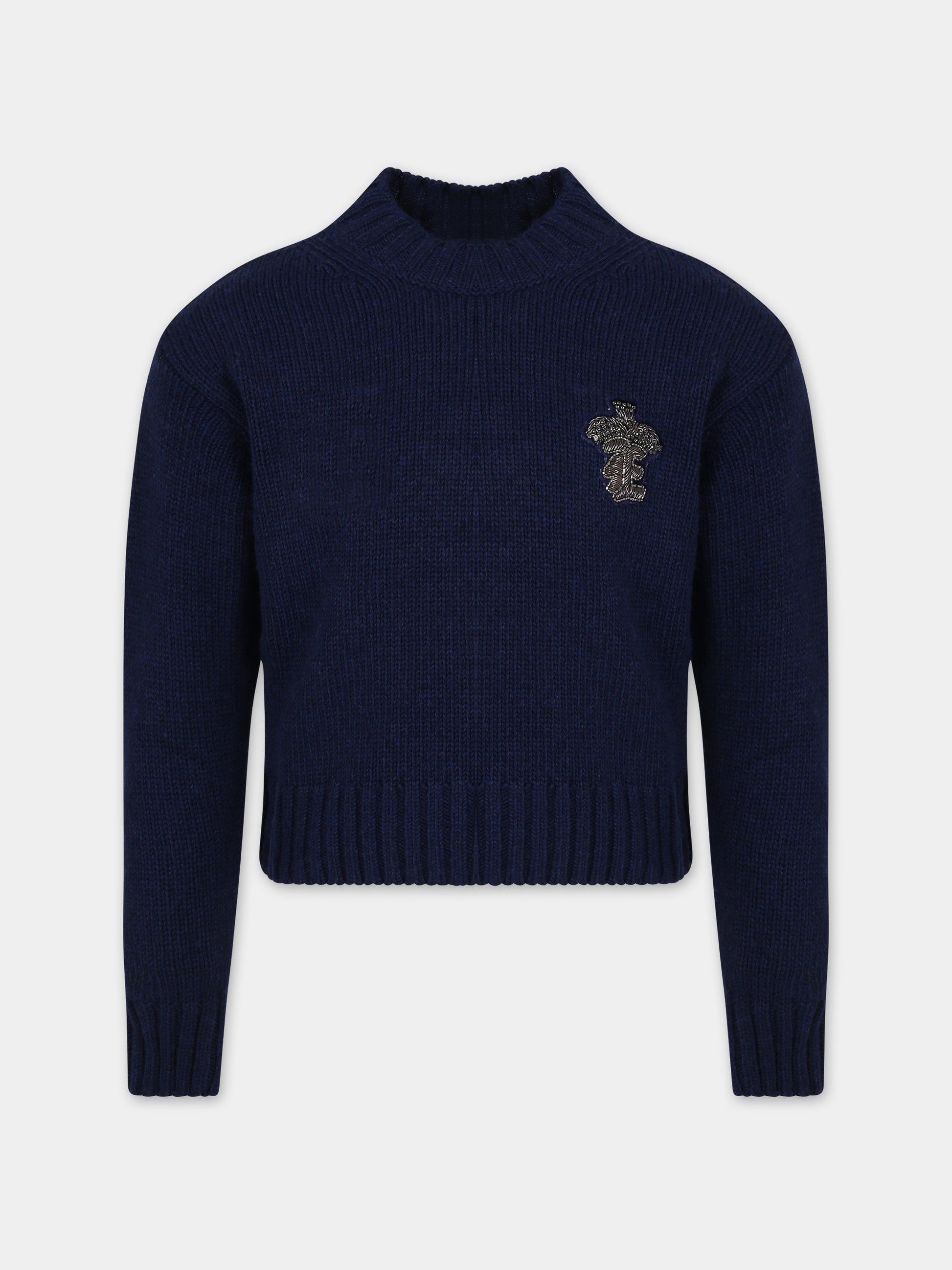 Maglione blu per bambina con logo,Ermanno Scervino Junior,SFMA001 C FL194 4081