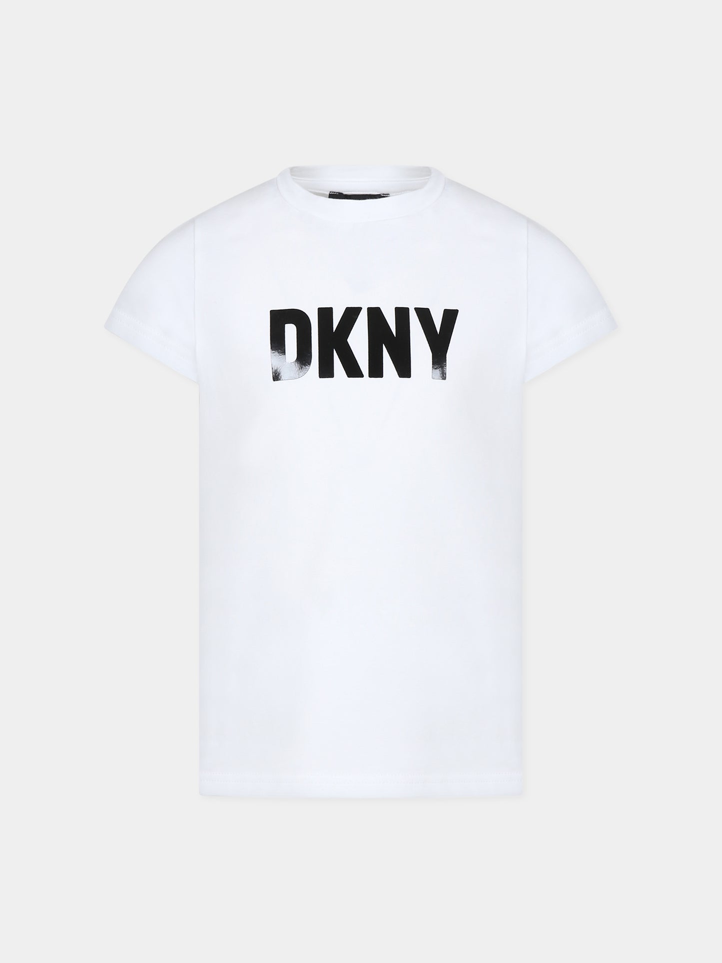 T-shirt bianca per bambina con logo,Dkny,D35T17 10P