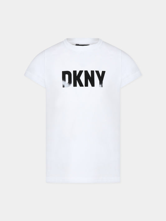 T-shirt bianca per bambina con logo,Dkny,D35T17 10P