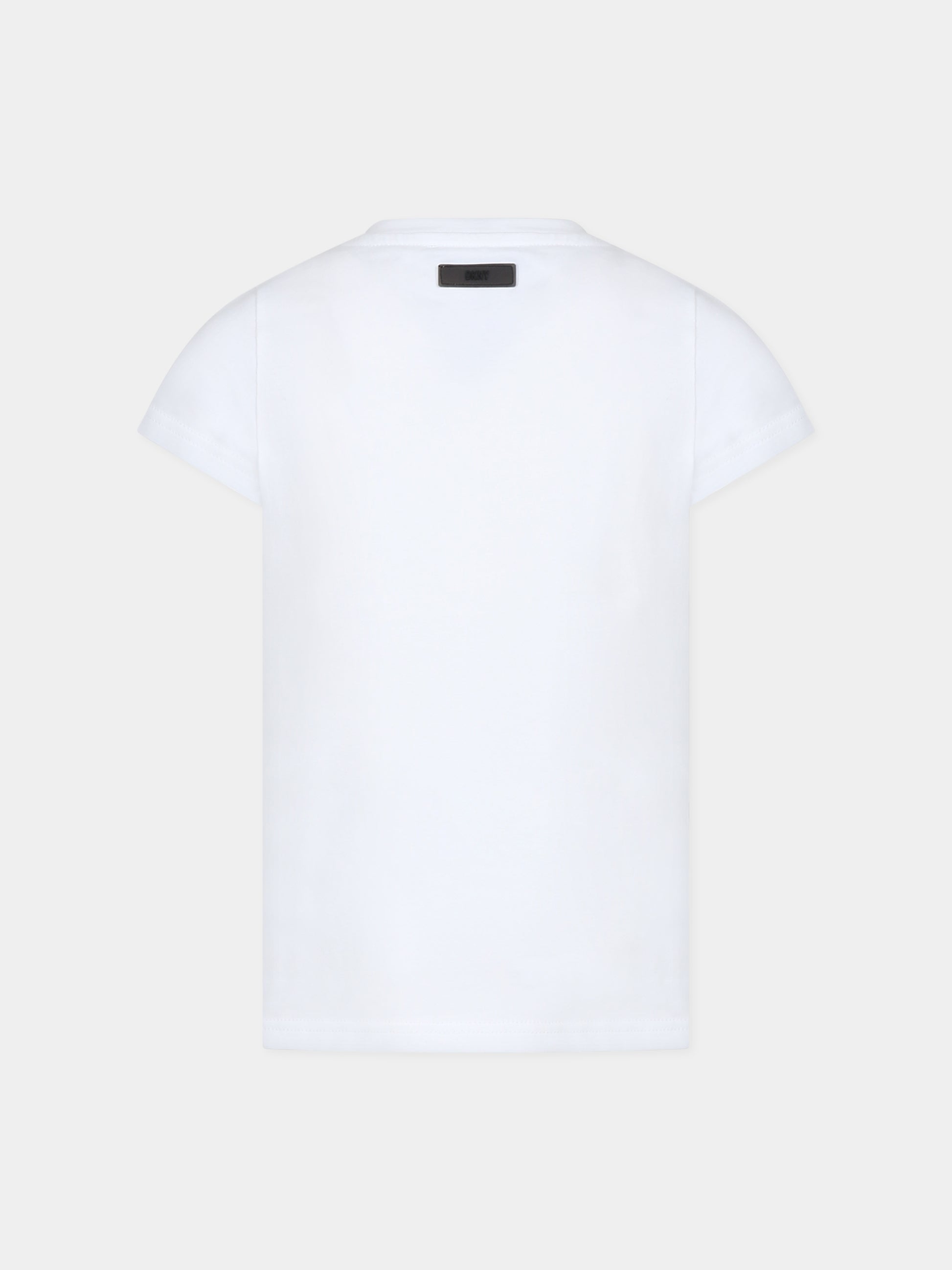 T-shirt bianca per bambina con logo,Dkny,D35T17 10P