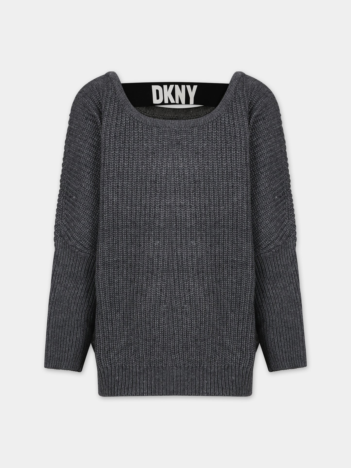 Maglione grigio per bambina con elastico logato,Dkny,D35T11 A64